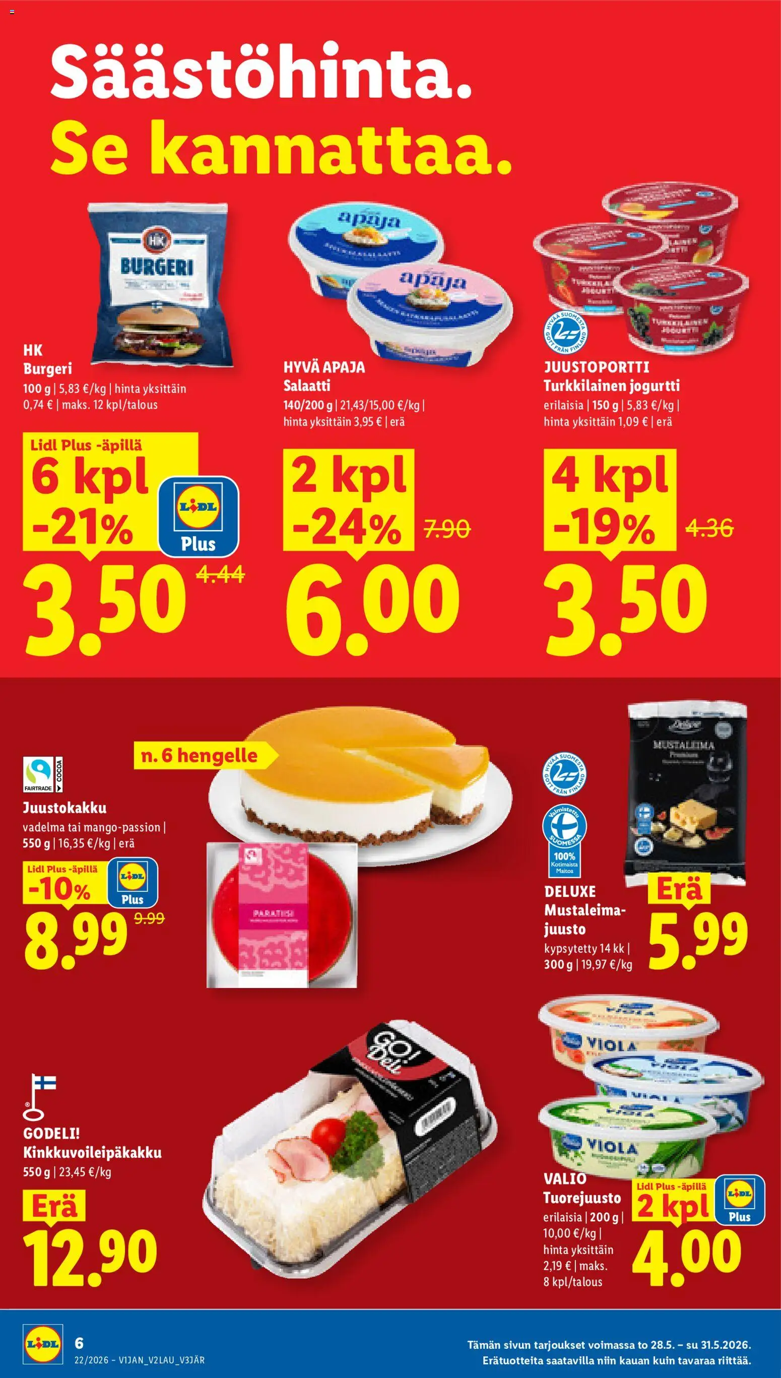 Lidl tarjoukset – voimassa 28.05.2026 alkaen | Sivu: 6 | Tuotteet: Vadelma, Juusto, Jogurtti, Salaatti