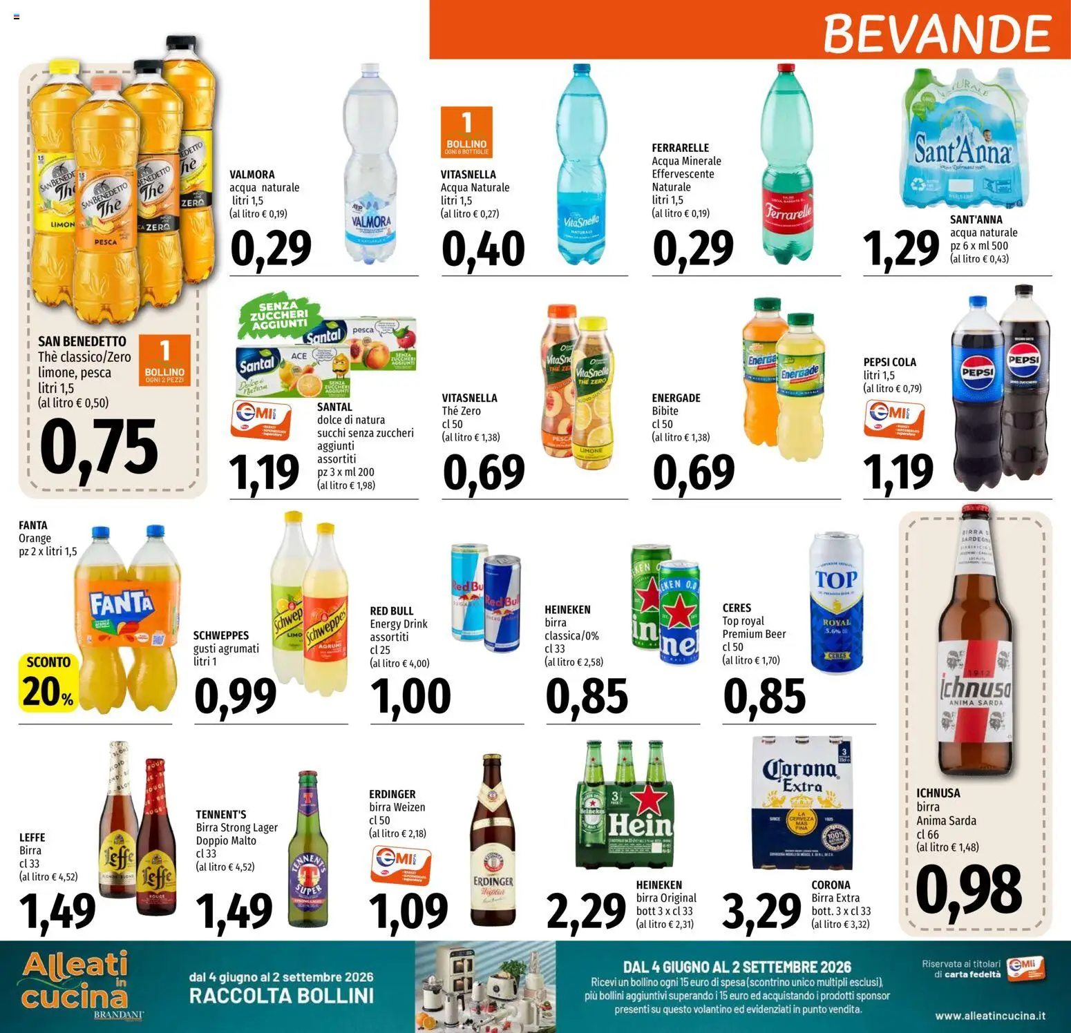 Volantino EMI del 16/07/2026 | Pagina: 20 | Prodotti: Limone, Pesca, Acqua naturale, Red Bull