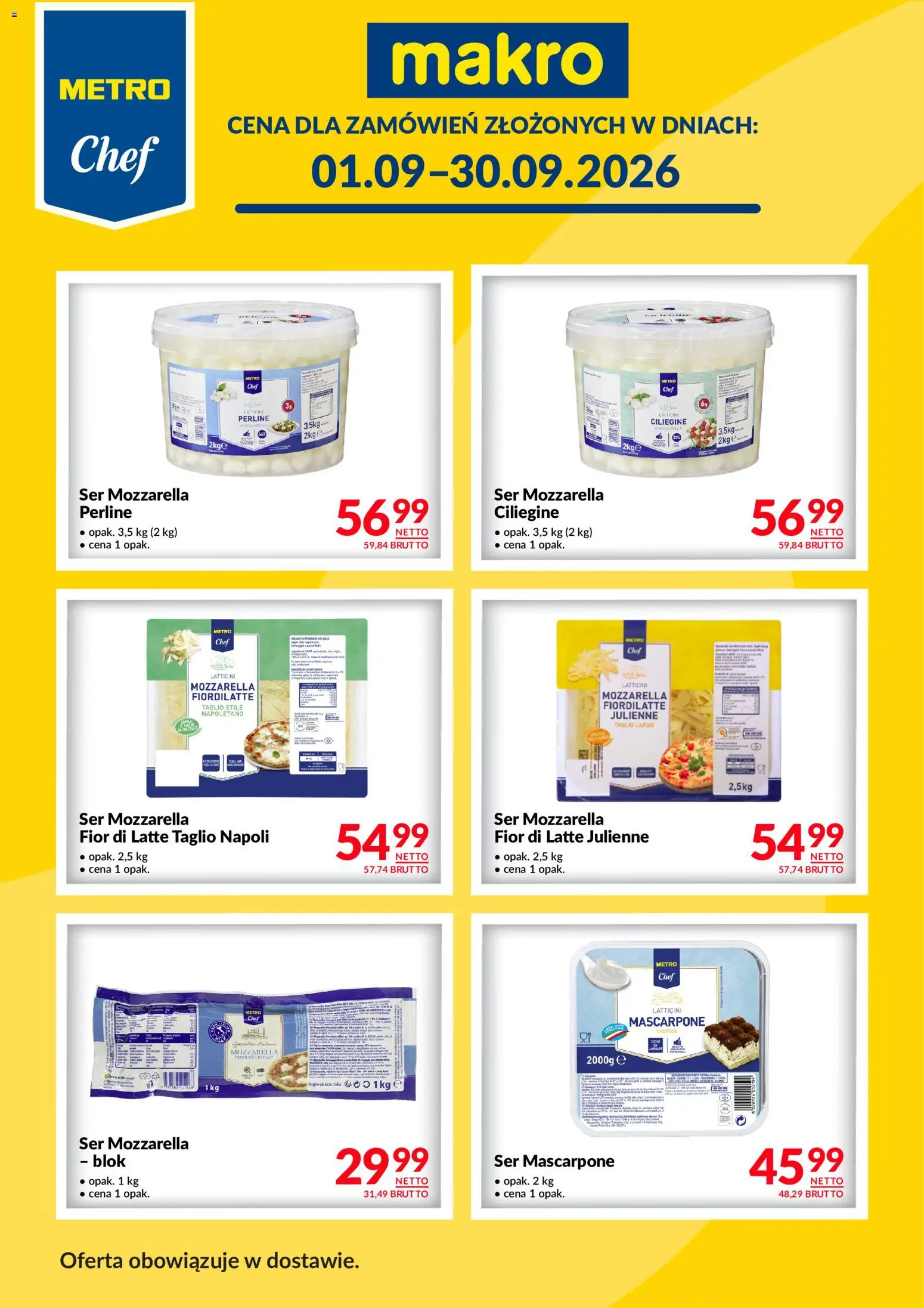 Makro gazetka - Metro Chef w dostawie II od 01.09.2026 | Strona: 2 | Produkty: Mascarpone, Ser, Ser mascarpone, Mozzarella