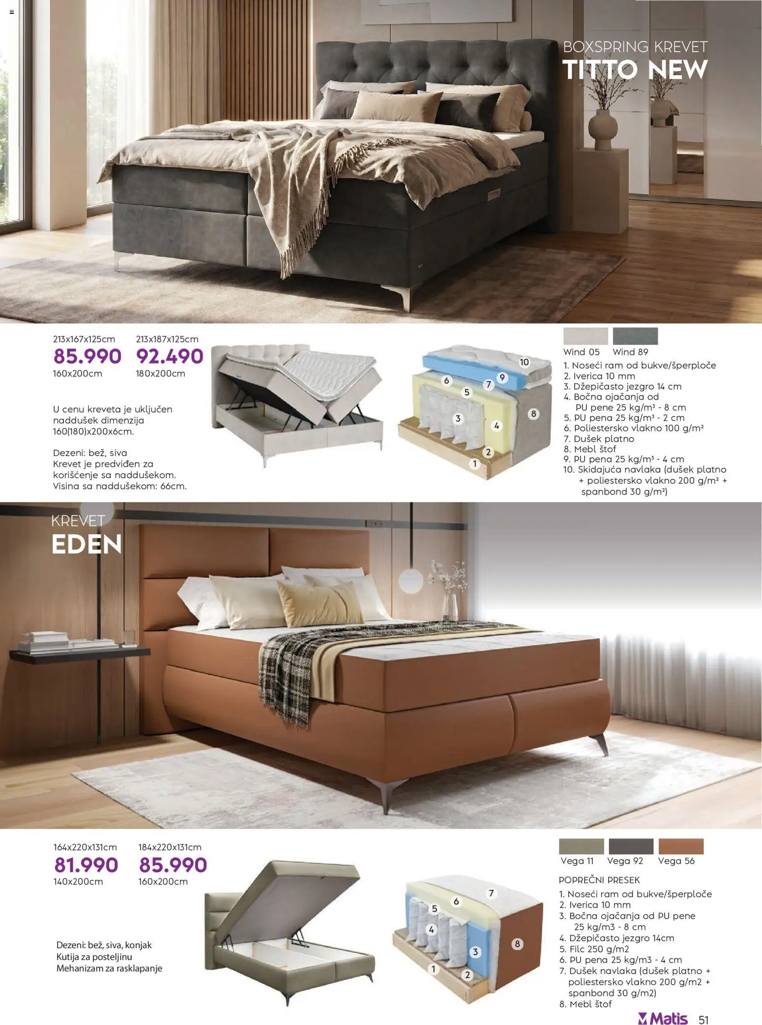 Matis katalog - važi od 01.01.2026 | Strana: 51 | Proizvode: Krevet, Dušek, Pena, Konjak
