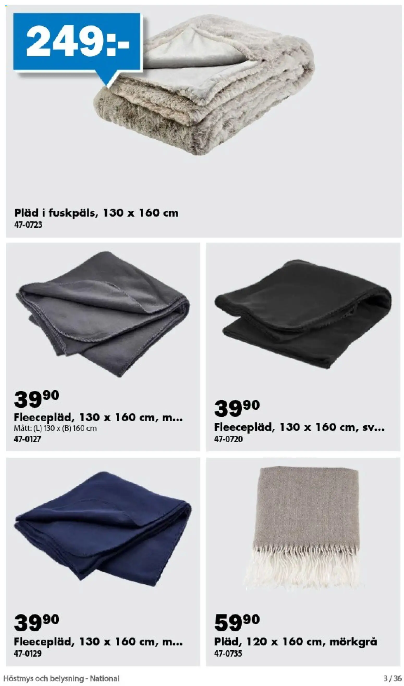 Biltema reklamblad aktuell från 01/09/2026 | Sida: 3 | Produkter: Pläd, Belysning