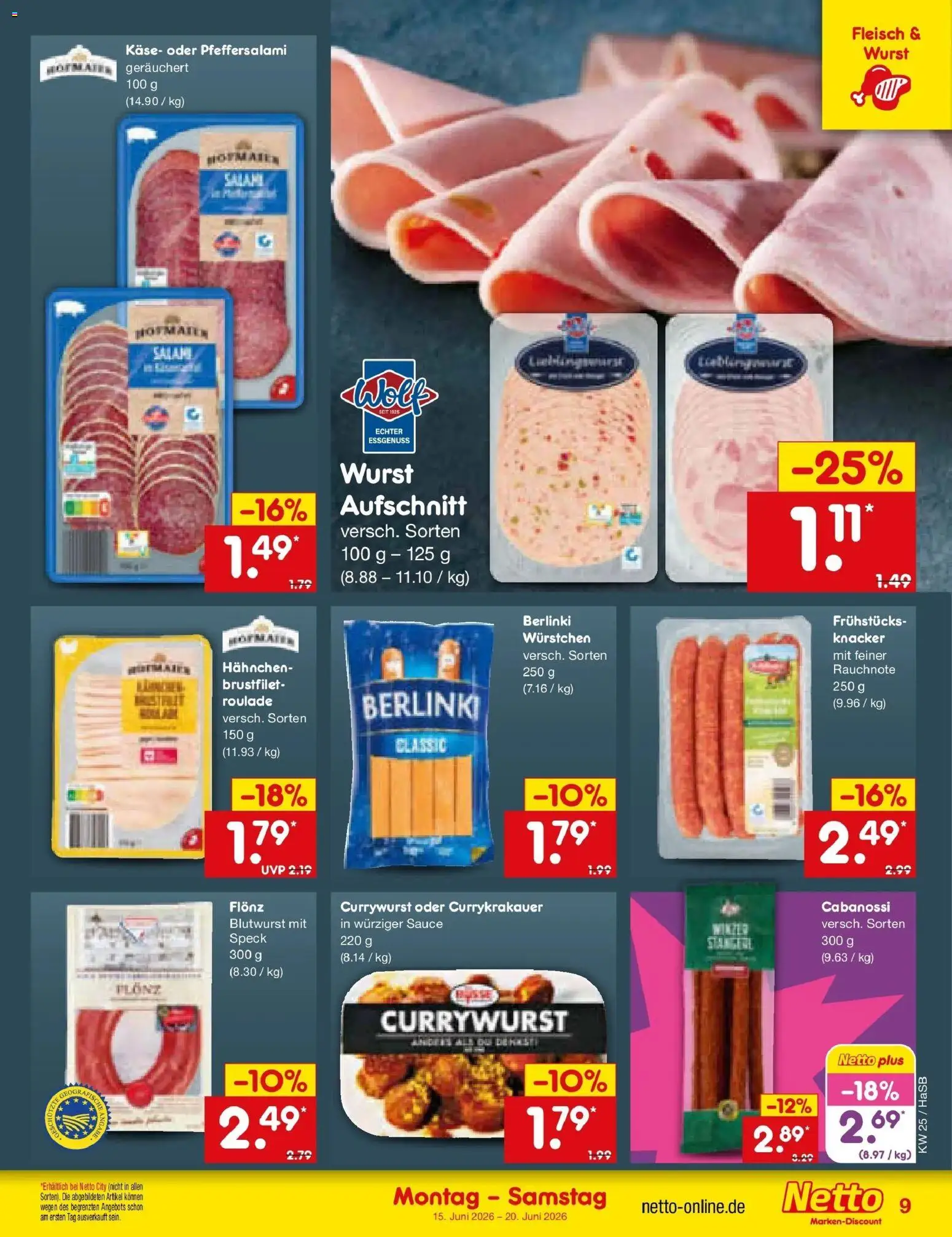 Netto Marken-Discount Prospekt Wuppertal – gültig ab 14.06.2026 | Seite: 11 | Produkte: Hahnchen, Käse, Wurst, Salami