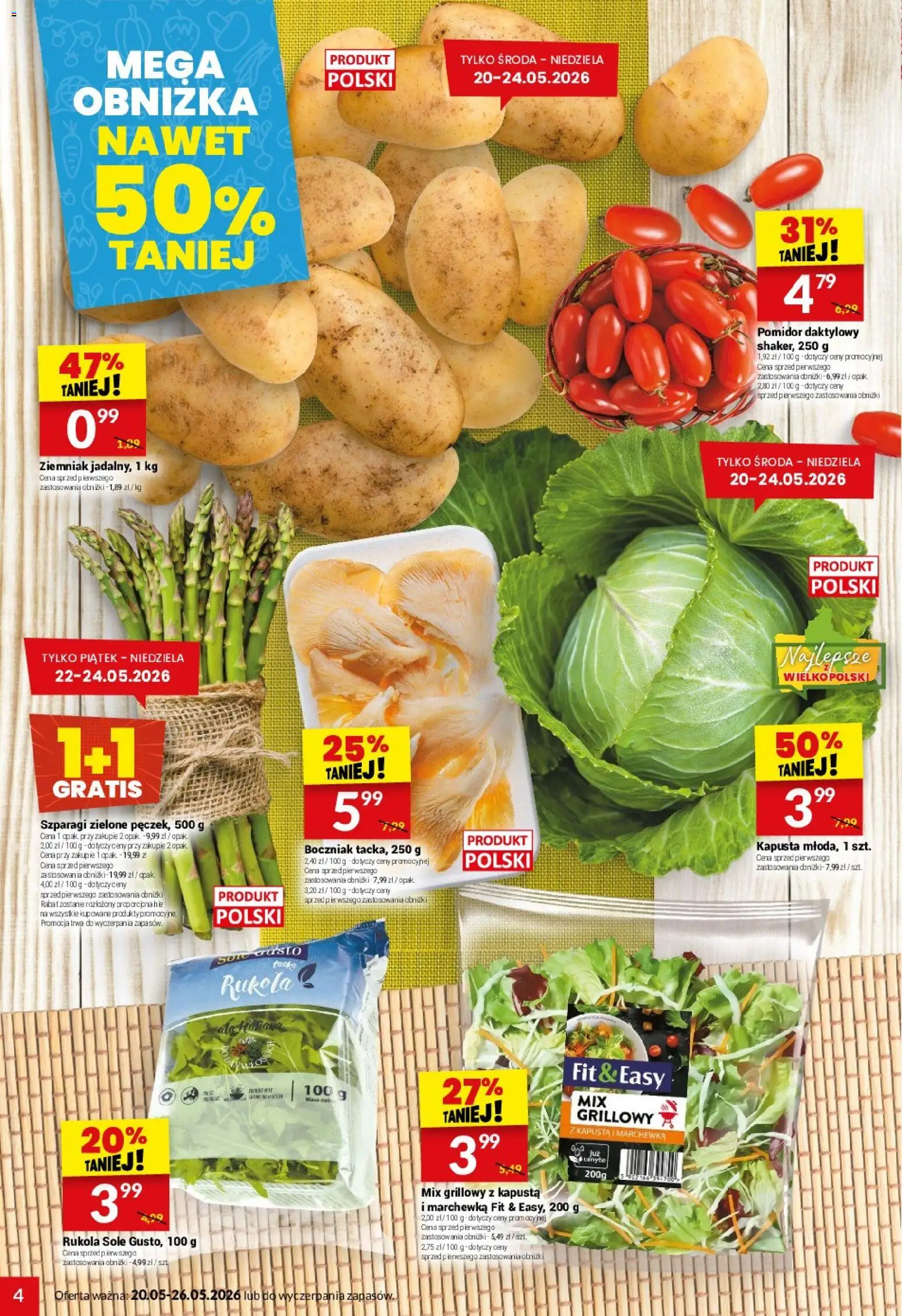 Twój Market gazetka od 20.05.2026 | Strona: 4 | Produkty: Kapusta, Rukola, Szparagi, Marchewka