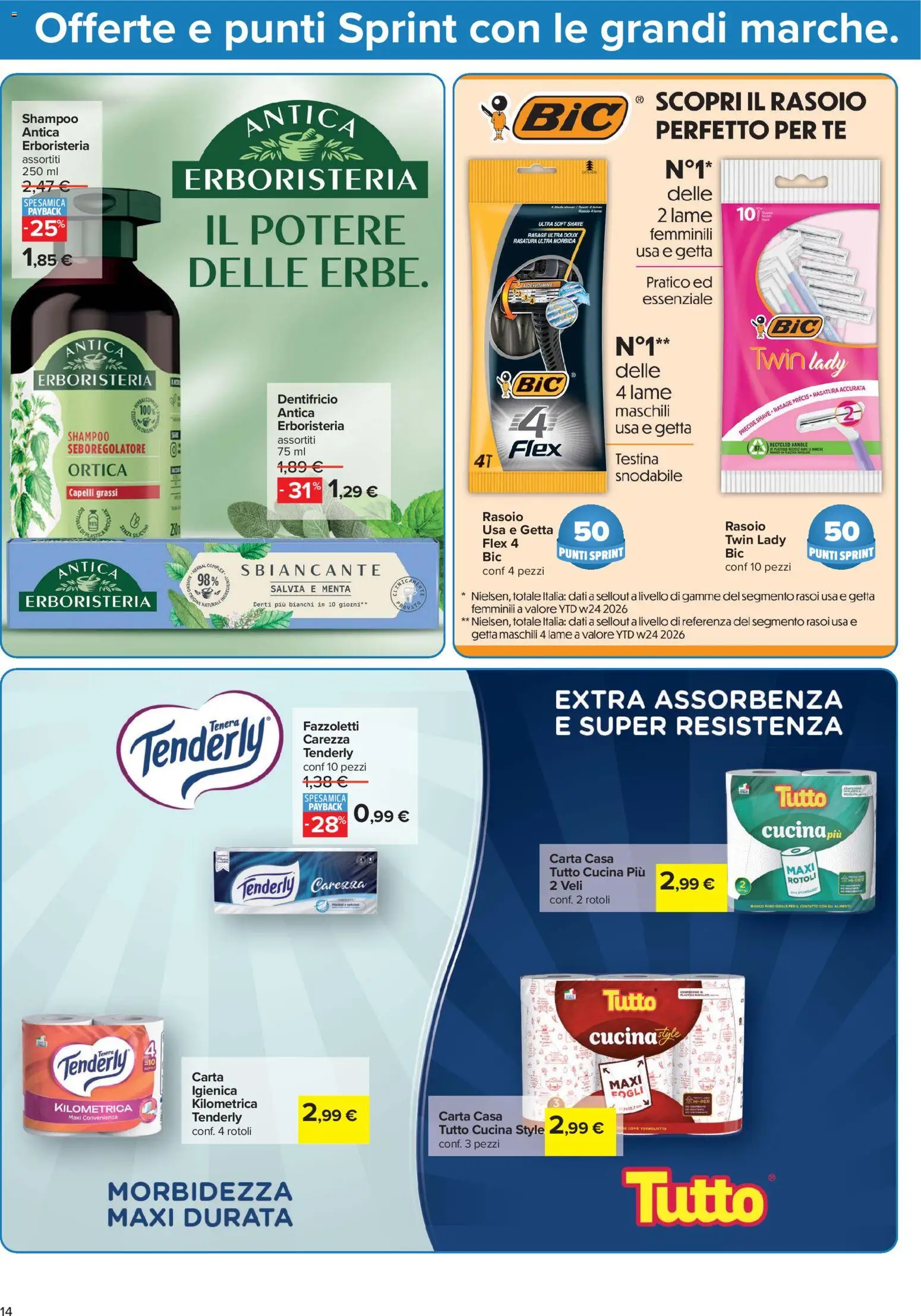 Volantino Carrefour del 20/08/2026 | Pagina: 14 | Prodotti: Shampoo, Dentifricio, Fazzoletti, Menta