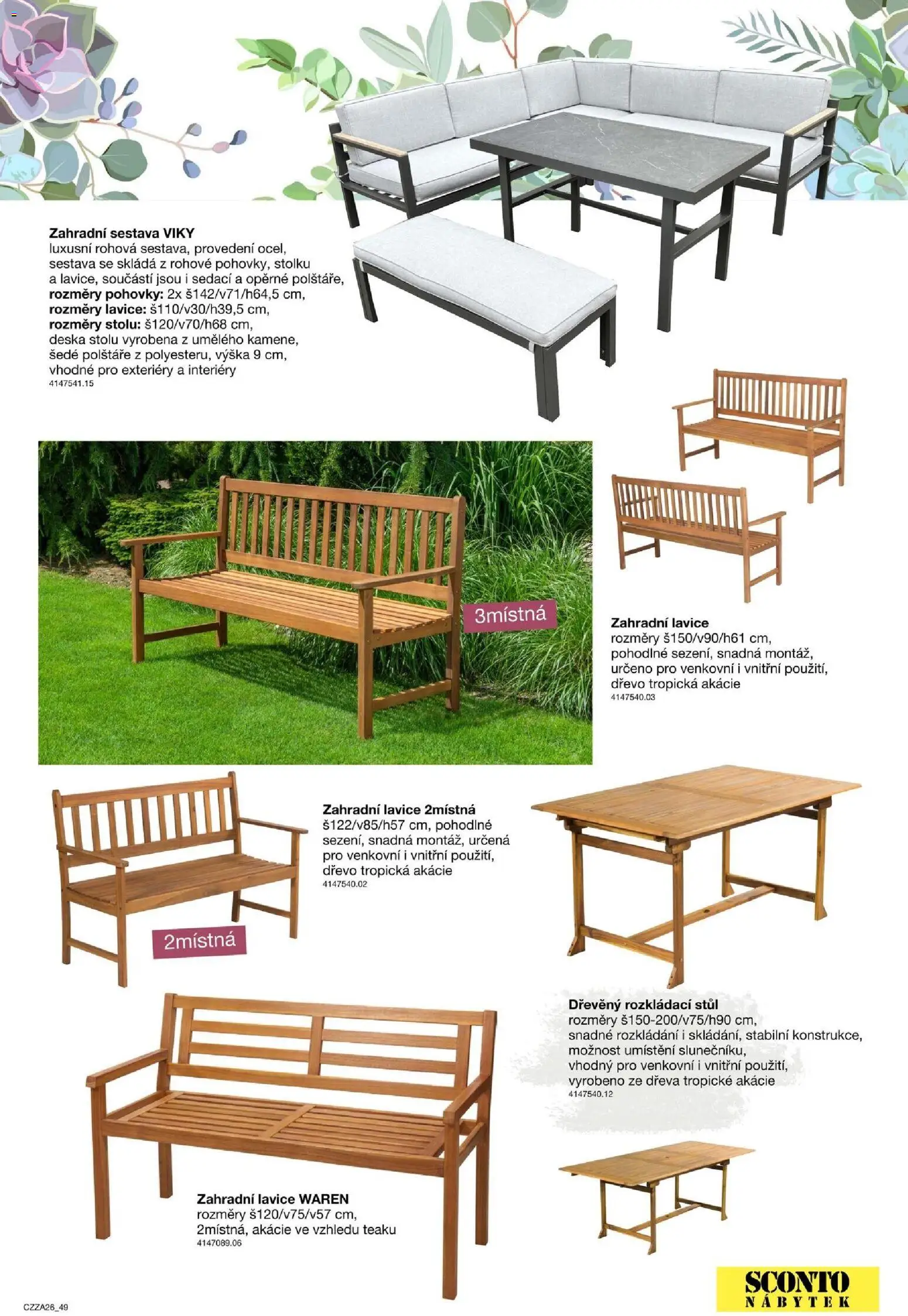 Sconto nábytek katalog - Zahradní speciál od 01.01.2026 | Strana: 49 | Produkty: Polštáře, Zahradní lavice, Nábytek, Lavice