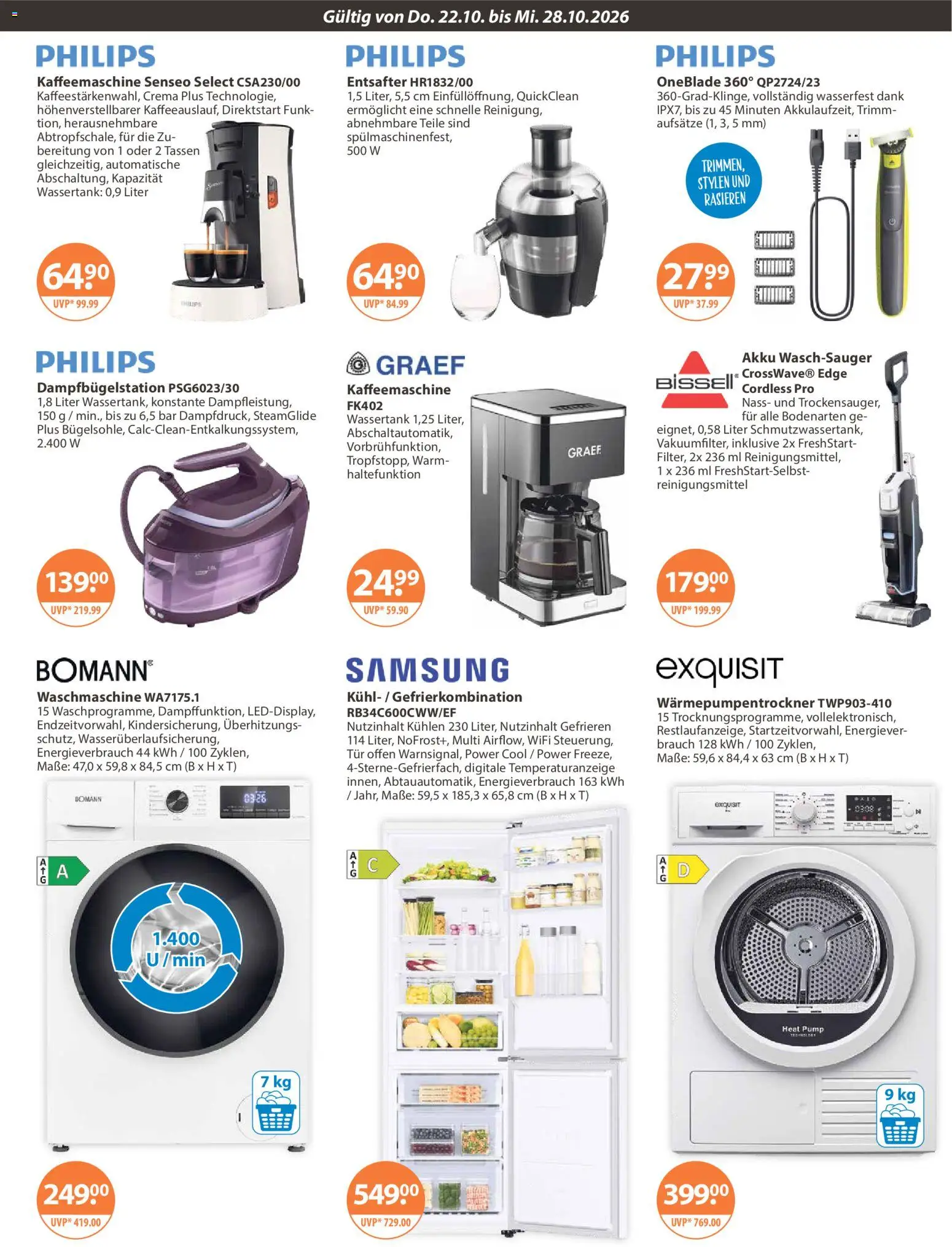 V-Markt Angebote – gültig ab 22.10.2026 | Seite: 17 | Produkte: Senseo, Kaffeemaschine, Entsafter, Samsung