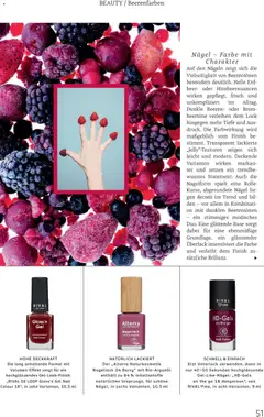 Alterra Naturkosmetik Nagellack 04 Berry, Nagellack mit Bio-Arganöl enthält zu 84% Inhaltsstoffe natürlichen Ursprungs, für schöne Nägel ab 01.05.2026 gültig | Seite: 51 | Produkte: Nagellack, Finish