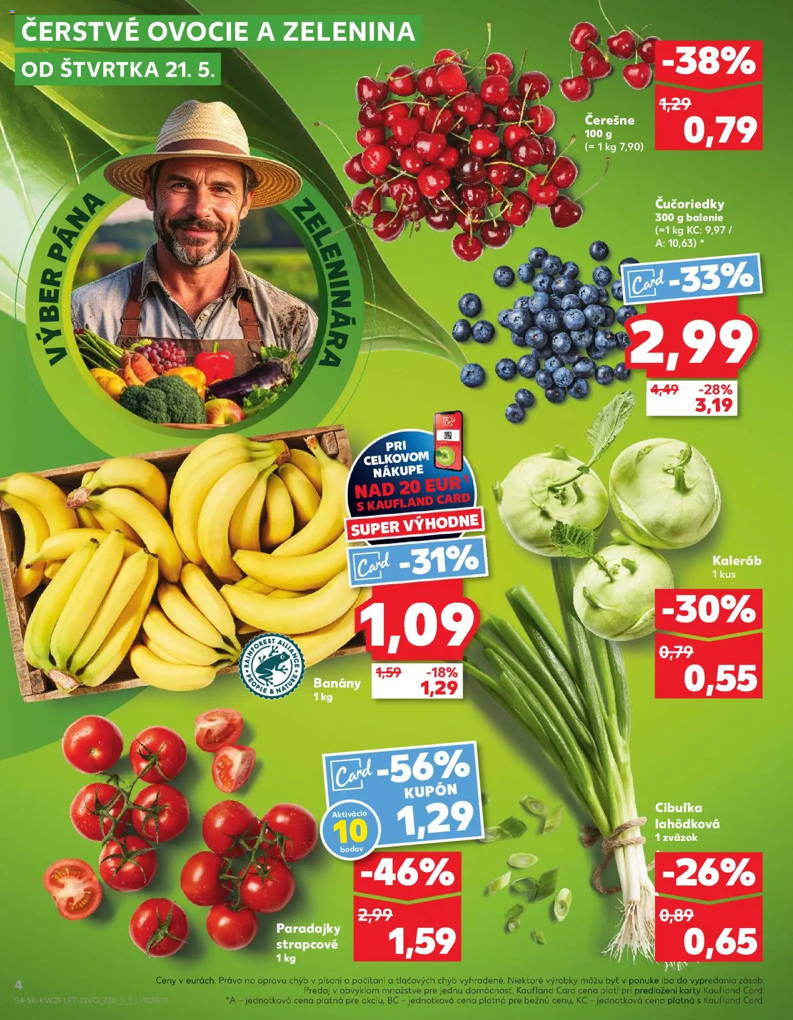 Nové Kaufland akcie – leták je platný od 21.05.2026 | Strana: 4 | Produkty: Paradajky, Banány, Čučoriedky, Čerešne