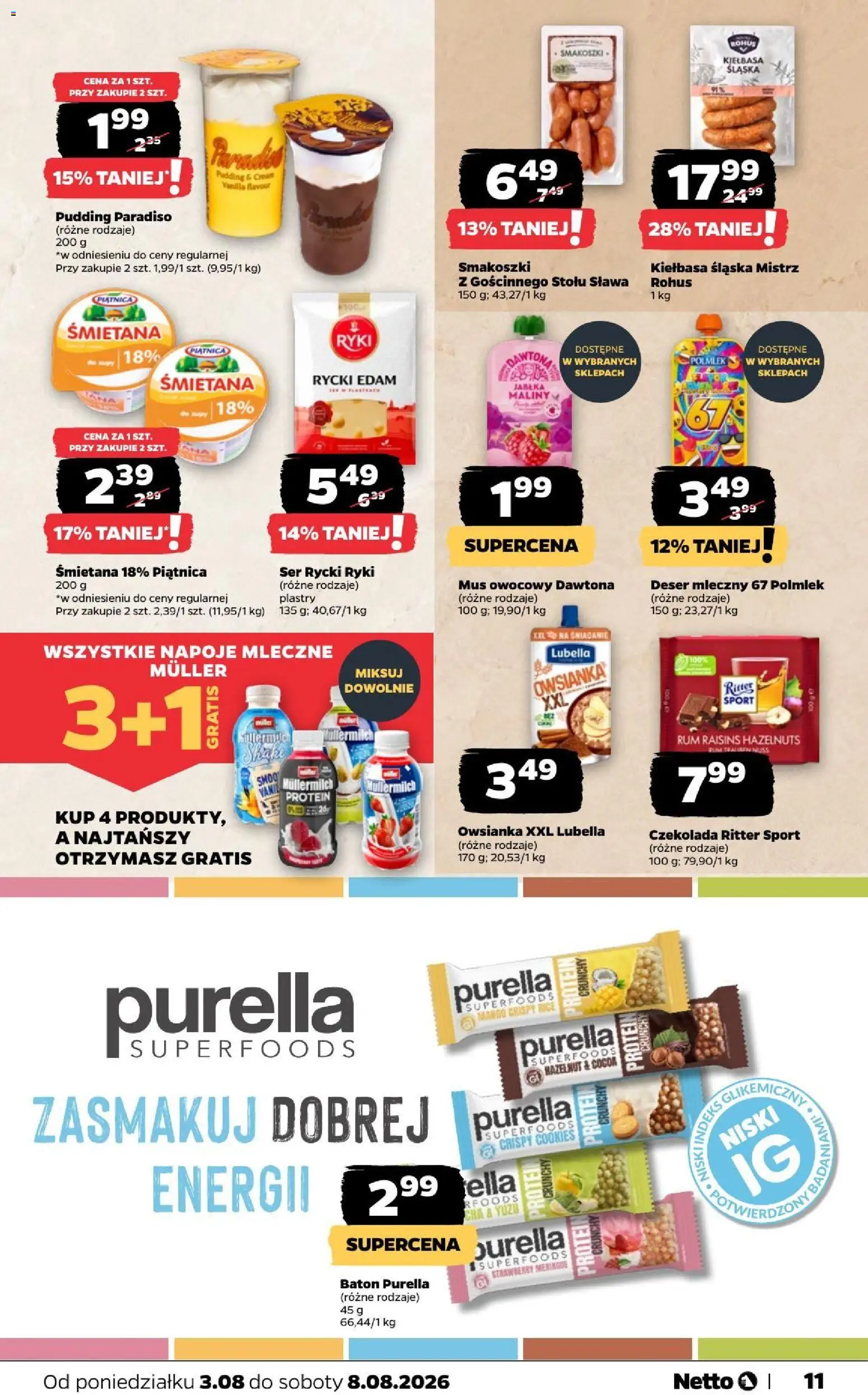 Netto gazetka od poniedziałku od 03.08.2026 | Strona: 11 | Produkty: Napoje, Kiełbasa śląska, Ser, Rum