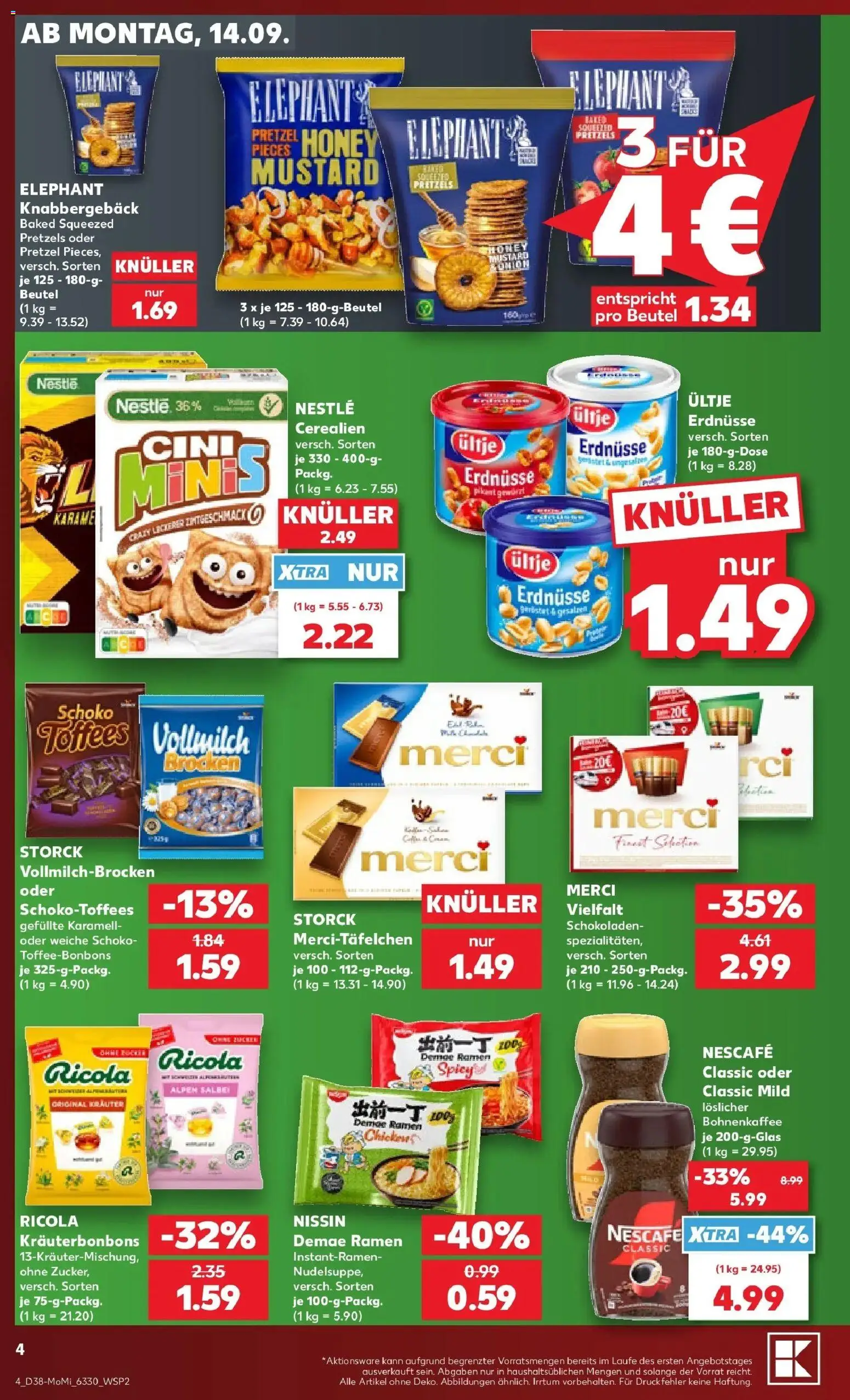 Prospekt Kaufland ab 14.09.2026 » Angebote Online zum Blättern | Seite: 4 | Produkte: Merci, Nescafe, Ultje erdnusse, Erdnüsse