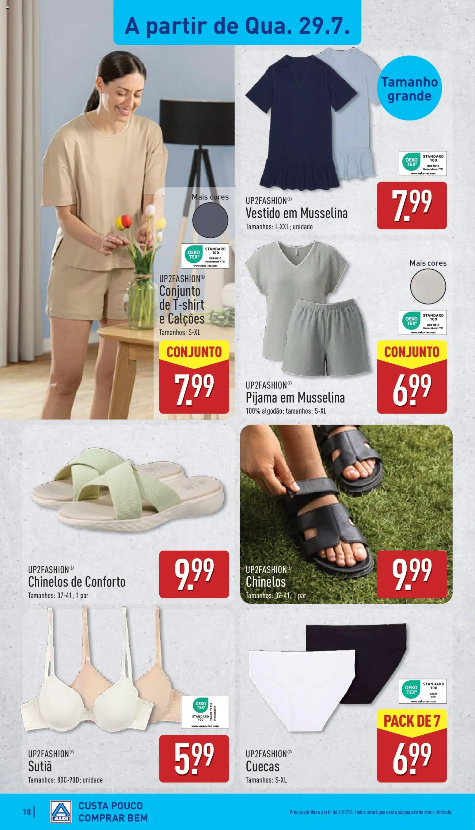 Aldi folheto │ válido de 27/07/2026 | Página: 18 | Produtos: Chinelos, Vestido, Sutiã, Cuecas