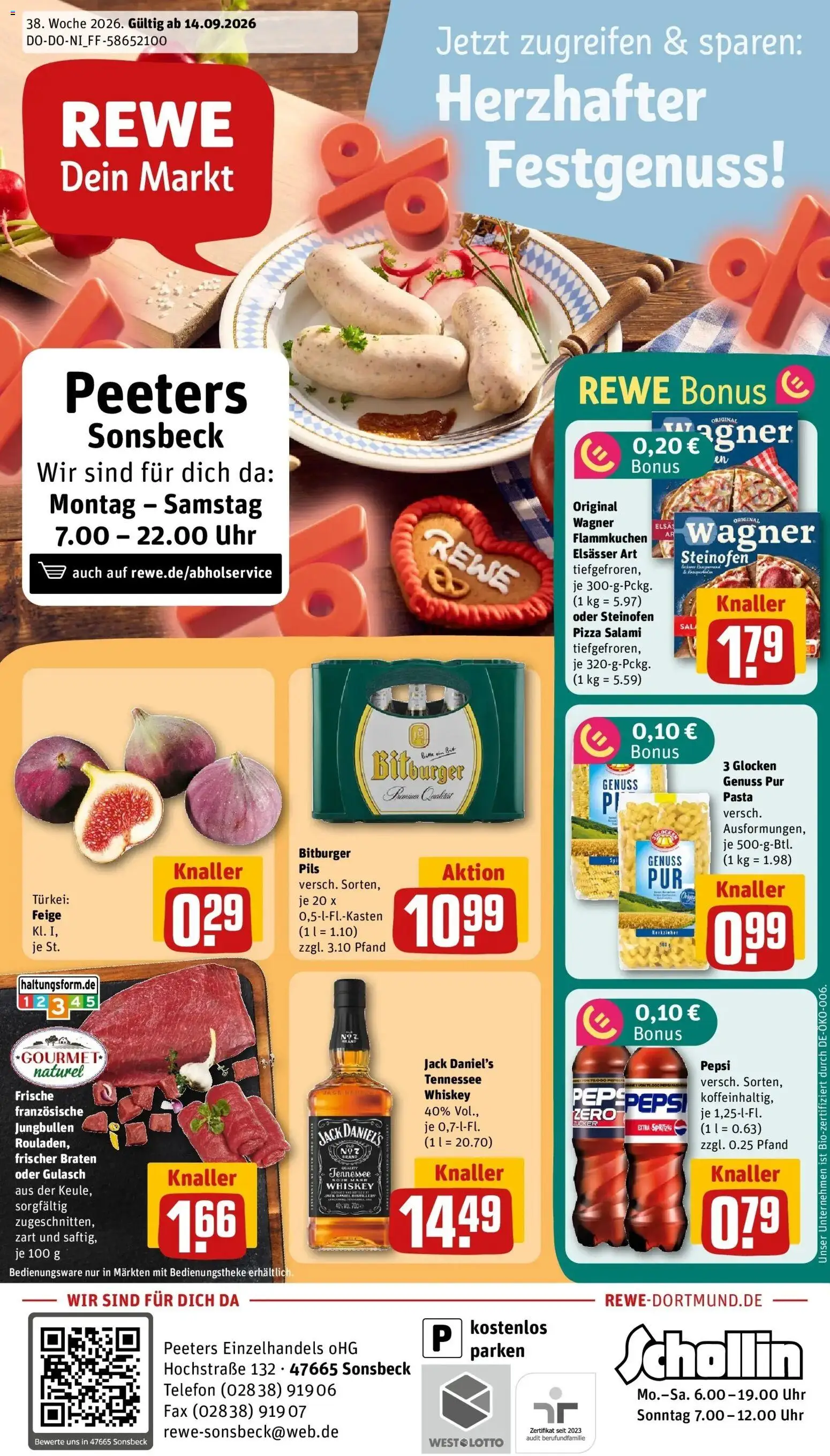 REWE Prospekt ab 14.09.2026 zum Blättern » Angebote | Seite: 1 | Produkte: Bitburger, Pils, Pasta, Salami