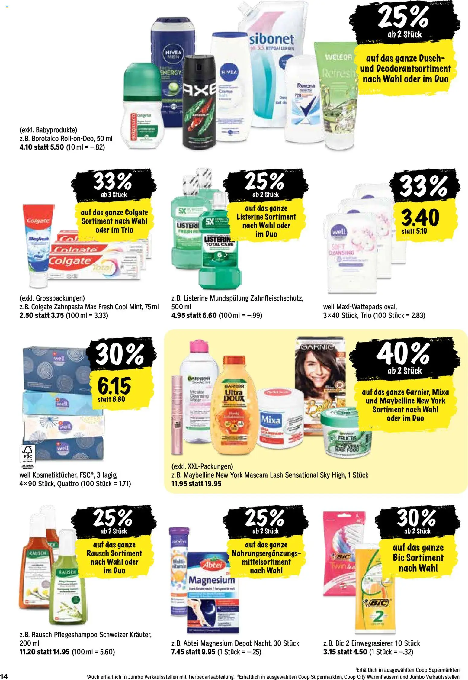 Coop aktionen – gültig ab 21.05.2026 | Seite: 14 | Produkte: Shampoo, Deodorant, Zahnpasta, Mascara