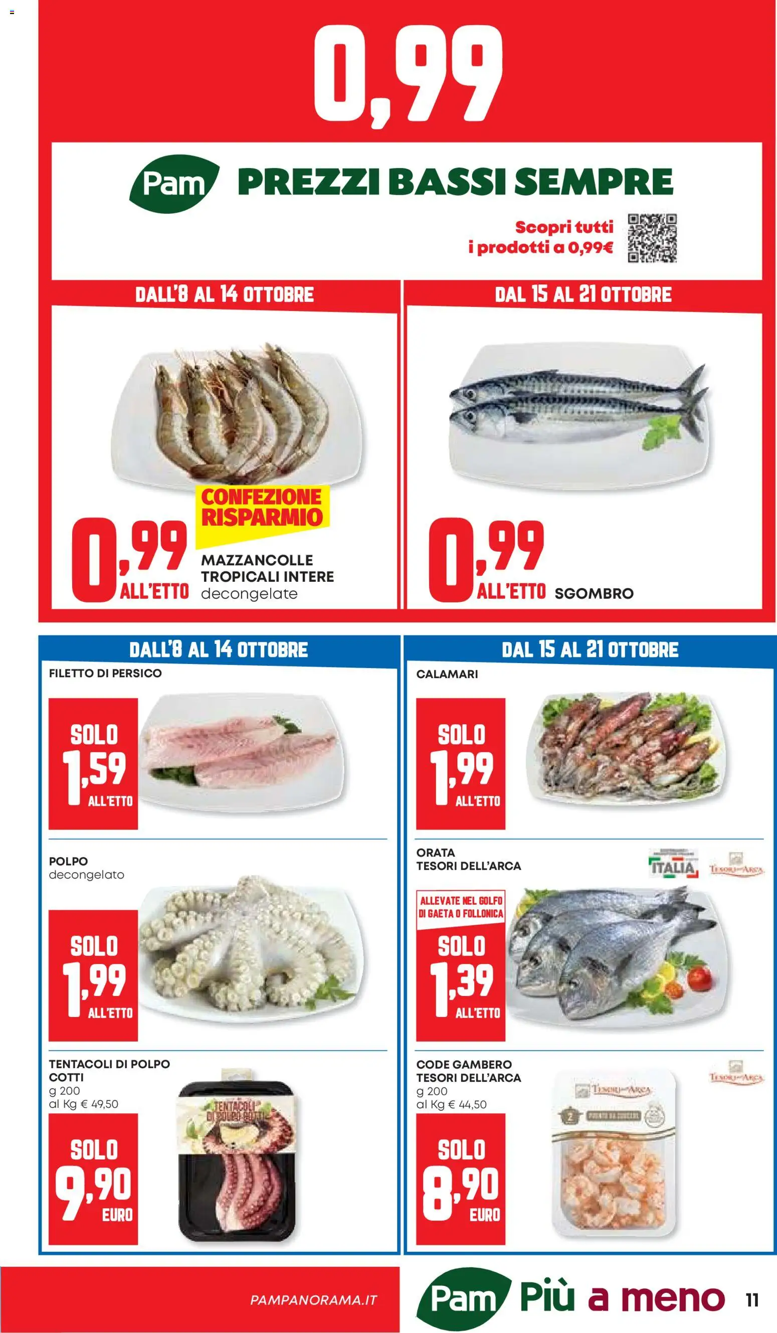 Volantino PAM del 08/10/2026 | Pagina: 11 | Prodotti: Polpo, Mazzancolle, Filetto, Calamari