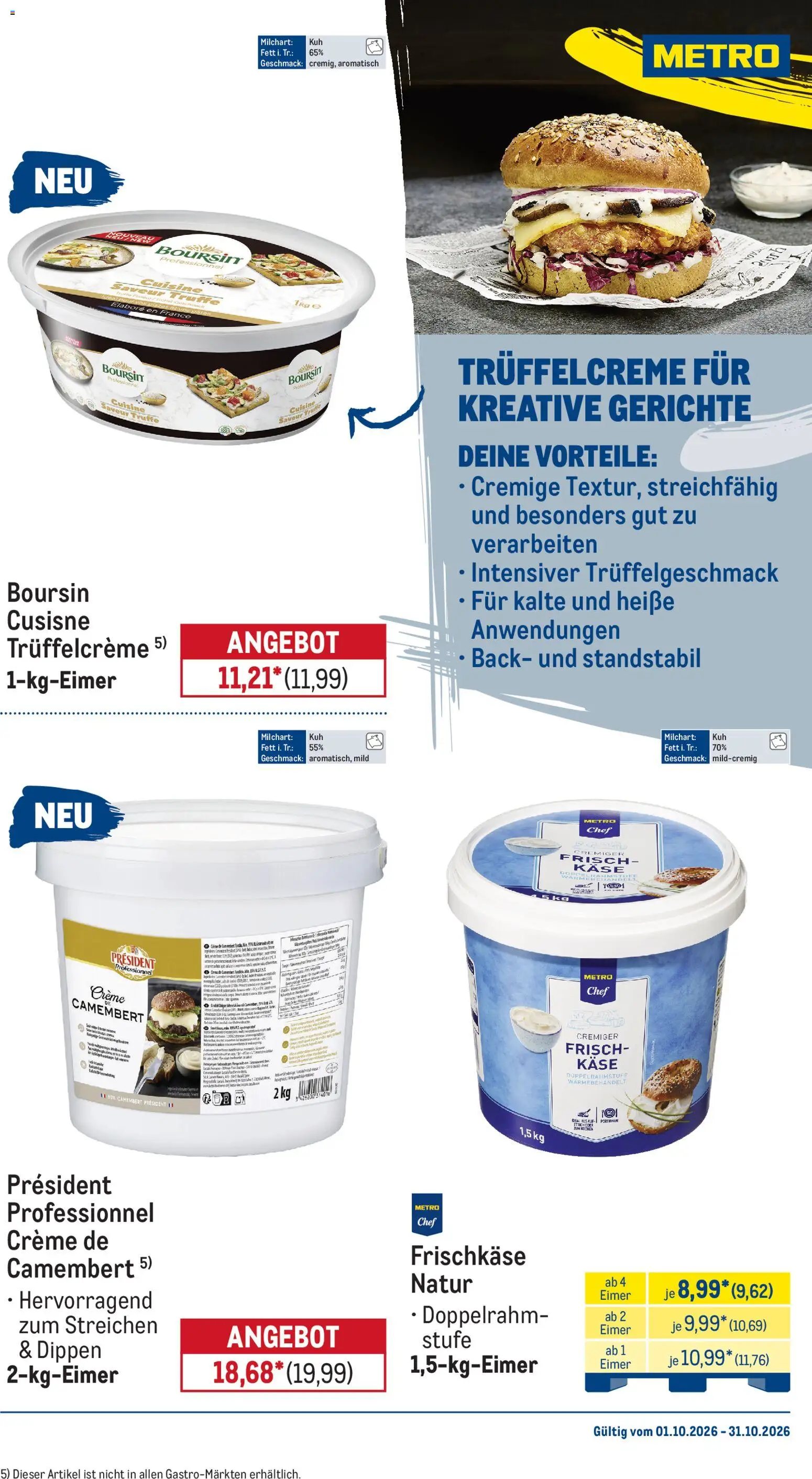 Metro Monats-Menü – gültig ab 01.10.2026 | Seite: 12 | Produkte: Käse, Camembert, Gerichte, Frischkase