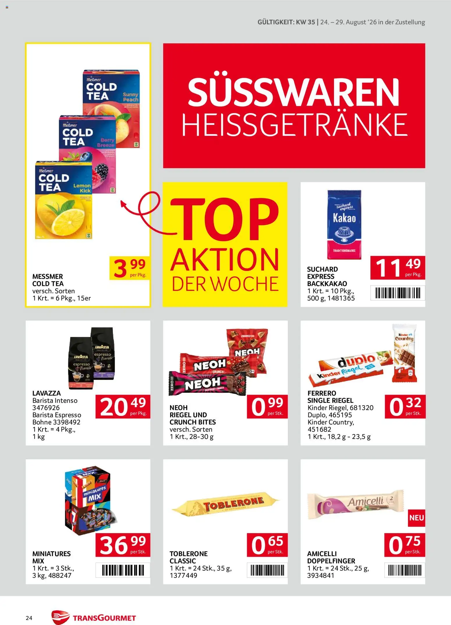 Transgourmet Zustellaktion gültig ab 24.08.2026 | Seite: 24 | Produkte: Bohne, Süßwaren