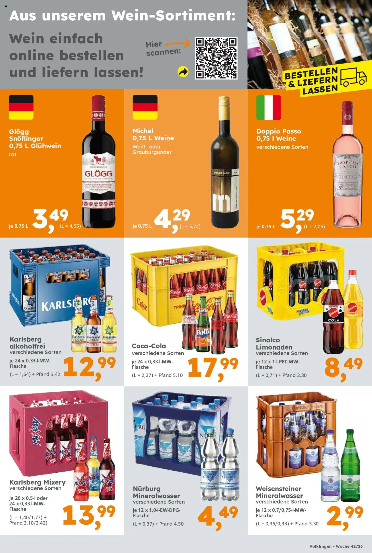Globus Baumarkt Prospekt Saarbrücken – gültig ab 12.10.2026 | Seite: 13 | Produkte: Carlsberg, Cola, Mineralwasser, Doppio Passo