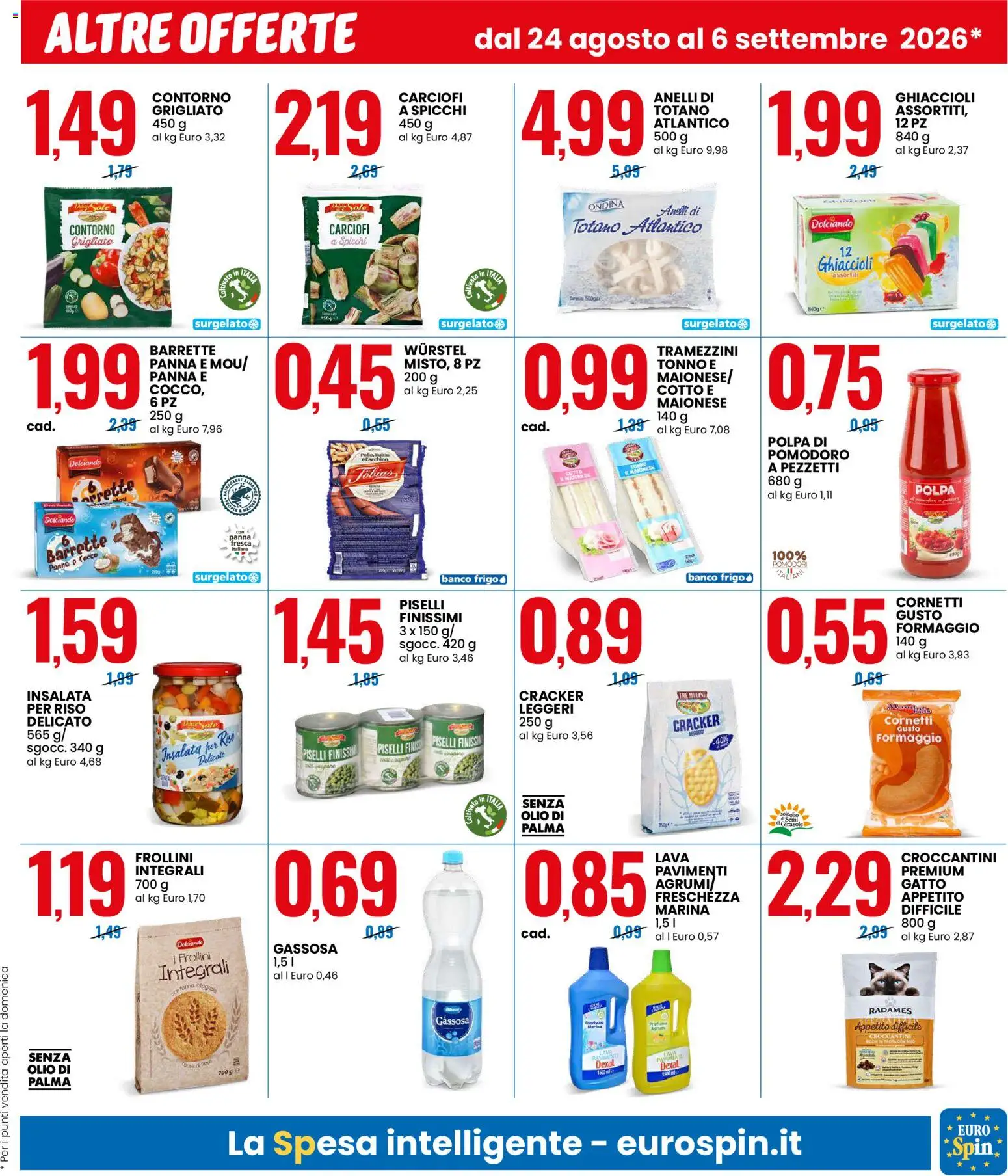 Volantino Eurospin del 24/08/2026 | Pagina: 17 | Prodotti: Ghiaccioli, Insalata, Pomodori, Frollini