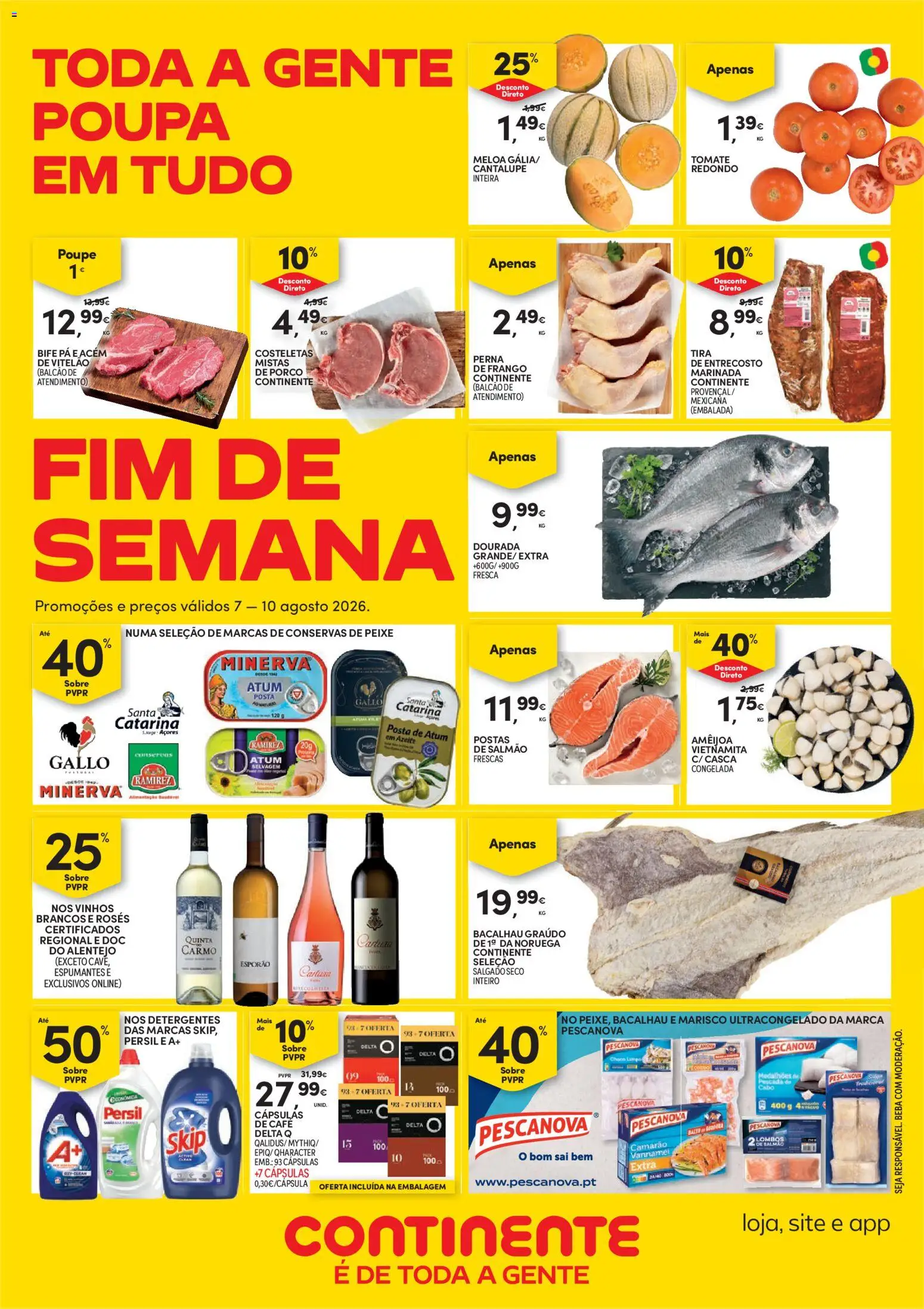 Continente Fim de Semana à Continente │ válido de 07/08/2026 | Página: 1 | Produtos: Cabo, Bacalhau, Salmão, Café