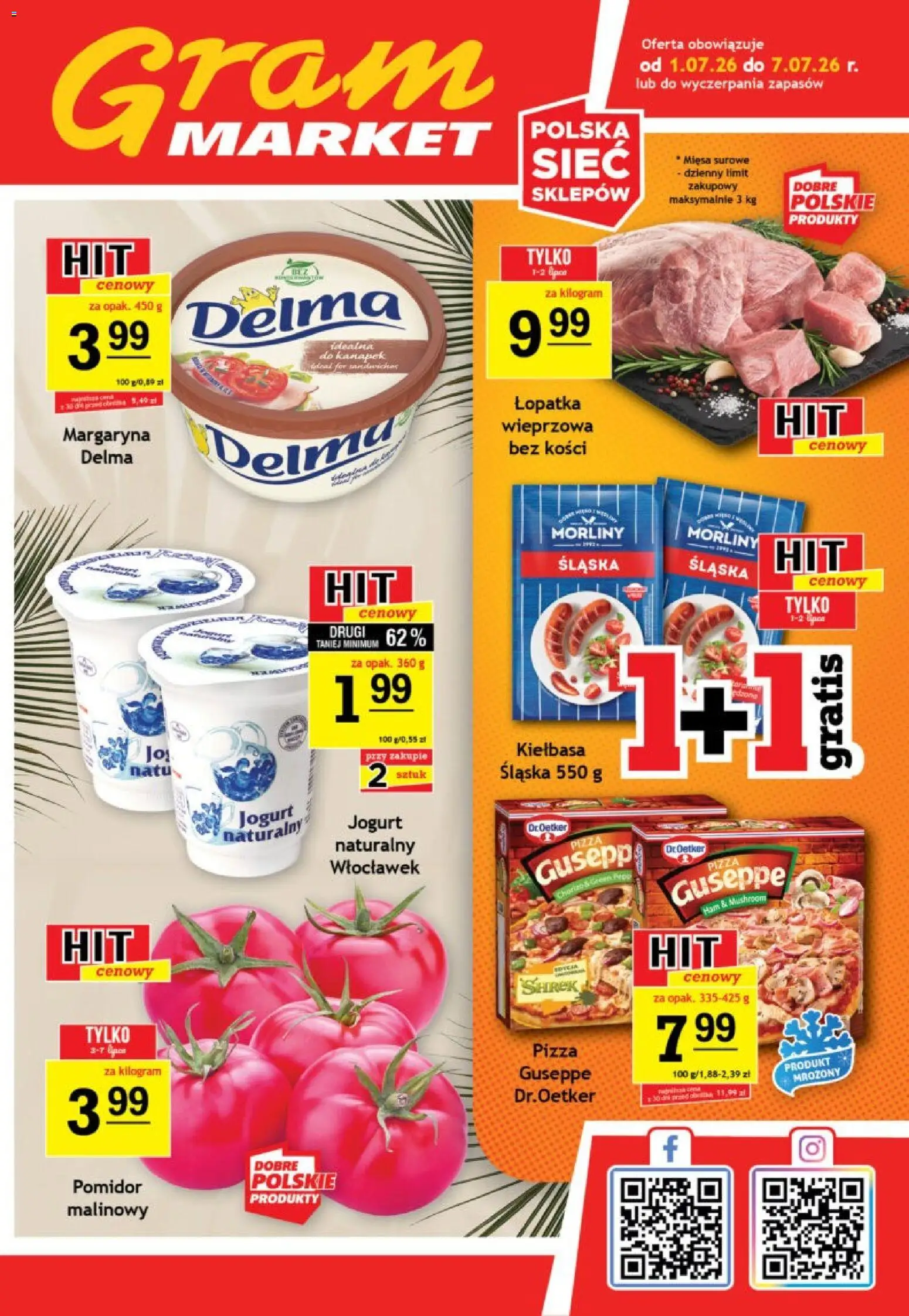 Gram Market gazetka od 01.07.2026 | Strona: 1 | Produkty: Jogurt naturalny, Doritos, Jogurt, Pizza