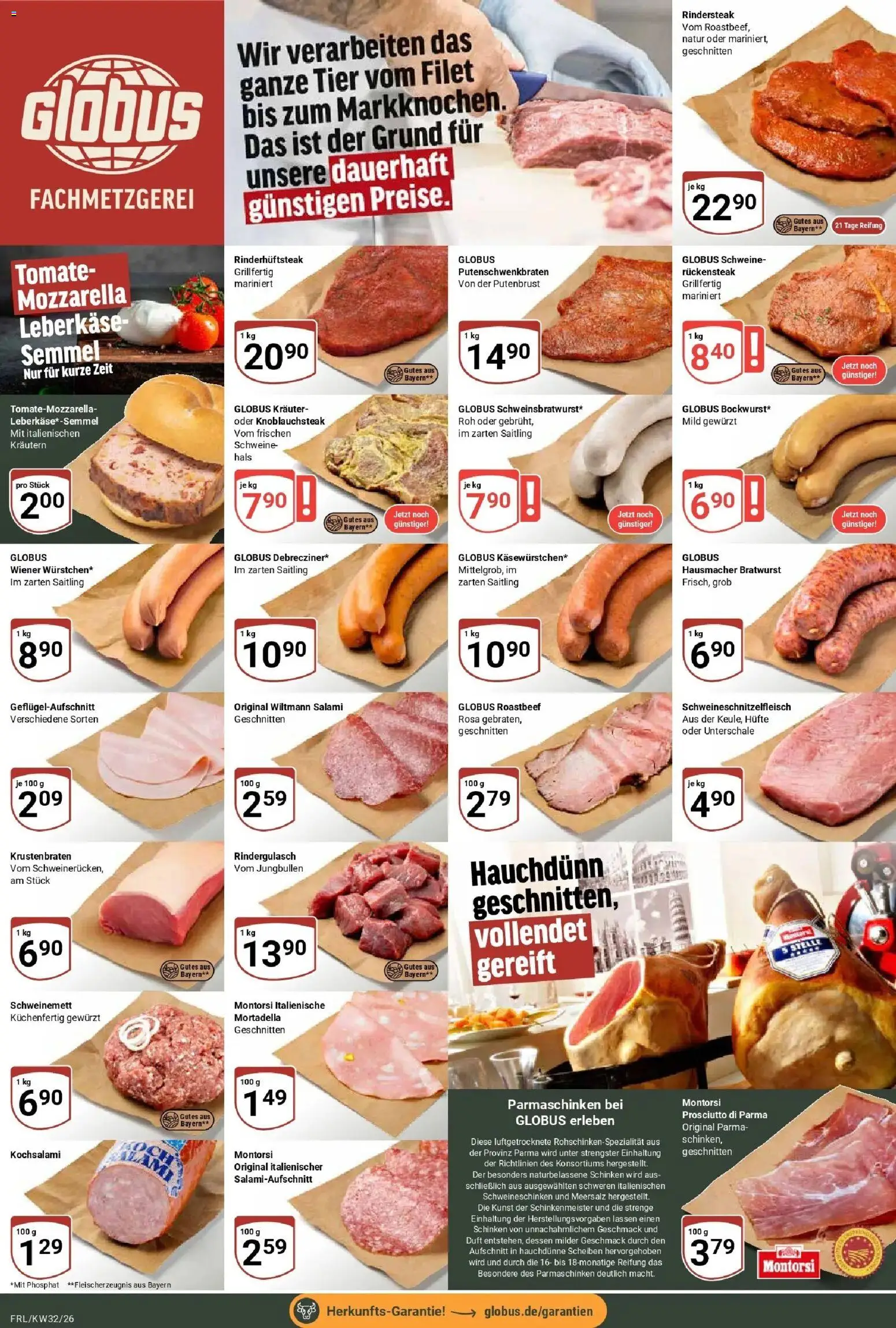 Globus Prospekt Freilassing (ab 03.08.2026) » Angebote online | Seite: 6 | Produkte: Putenbrust, Rindergulasch, Salami, Leberkase
