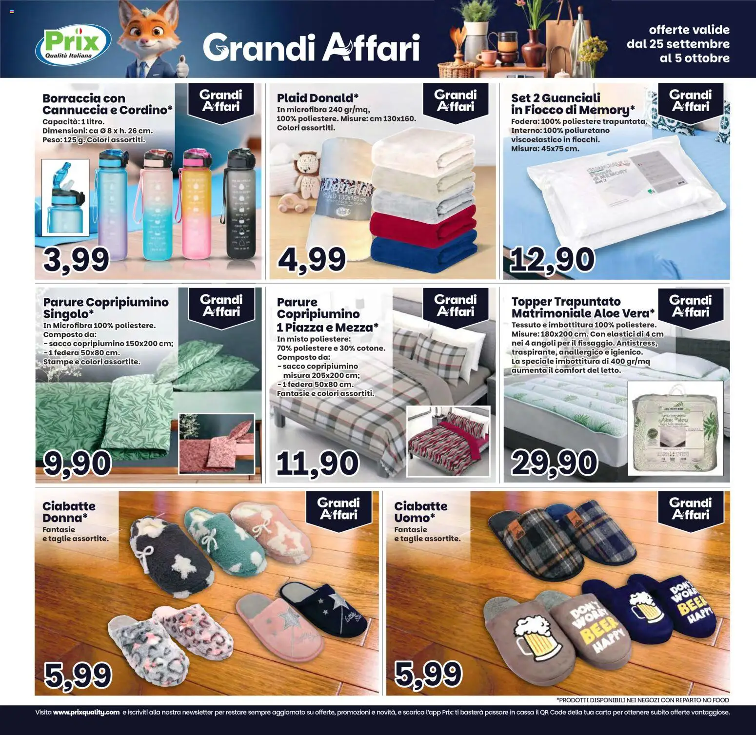 Volantino Prix del 25/09/2026 | Pagina: 20 | Prodotti: Copripiumino, Plaid, Borraccia, Elastici