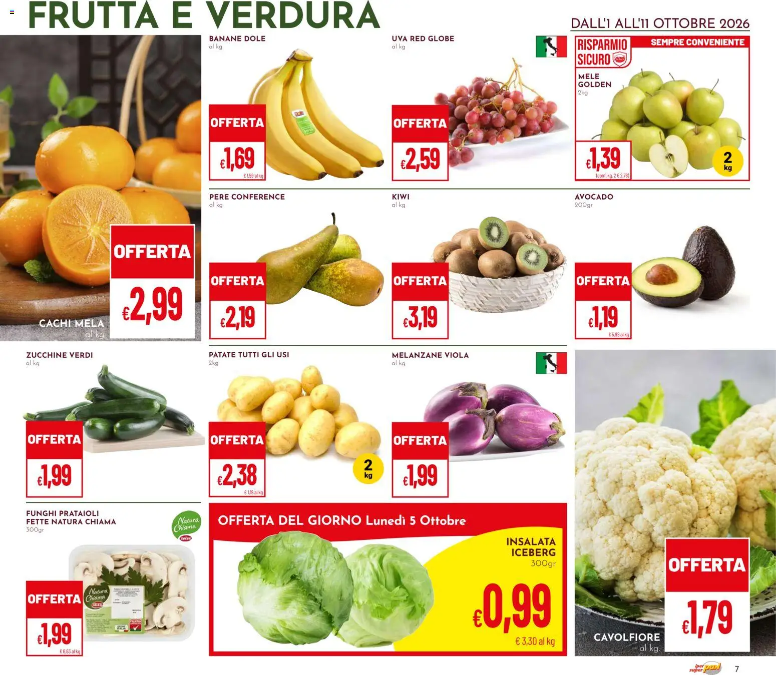 Volantino Pan del 01/10/2026 | Pagina: 7 | Prodotti: Banane, Pere, Insalata, Frutta