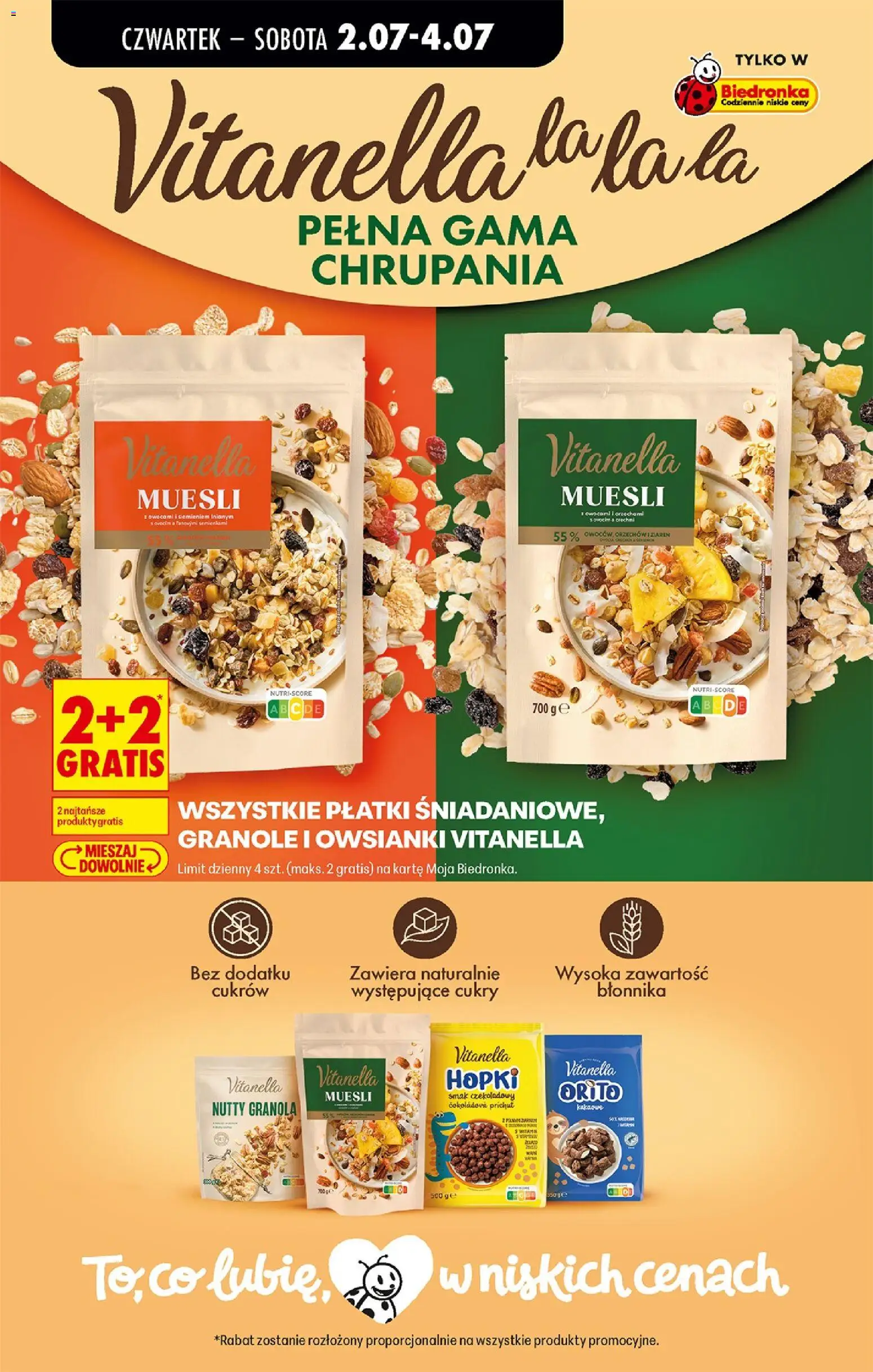 Biedronka gazetka od czwartku od 02.07.2026 | Strona: 56 | Produkty: Musli Vitanella, Granola, Musli, Płatki