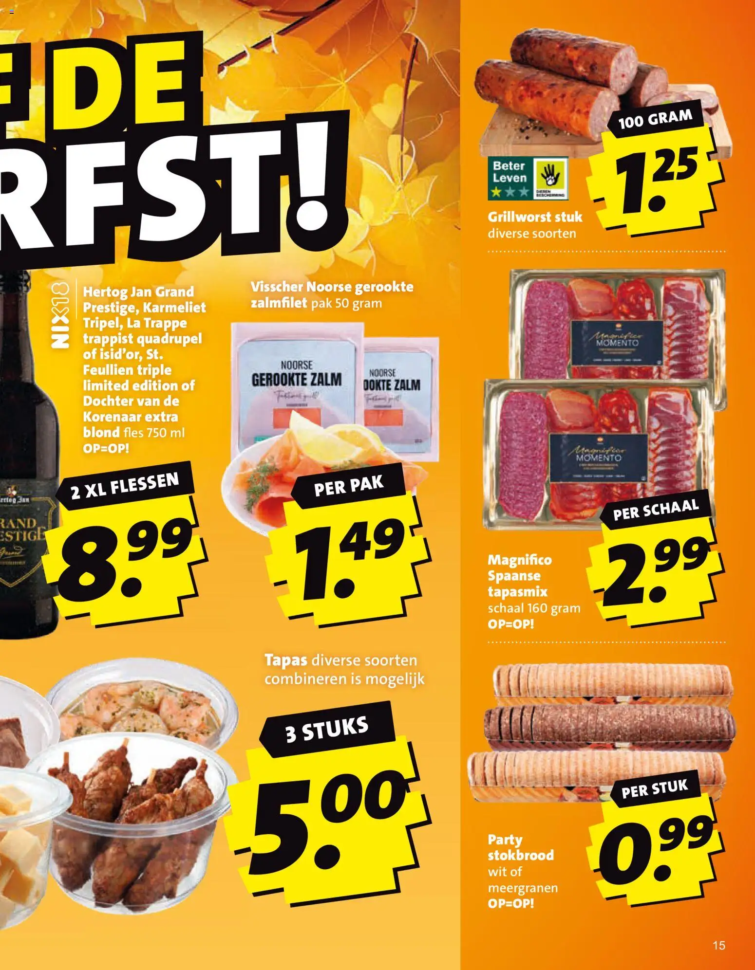 {H1} | Pagina: 15 | Producten: Fles, Zalm, Stokbrood, Zalmfilet