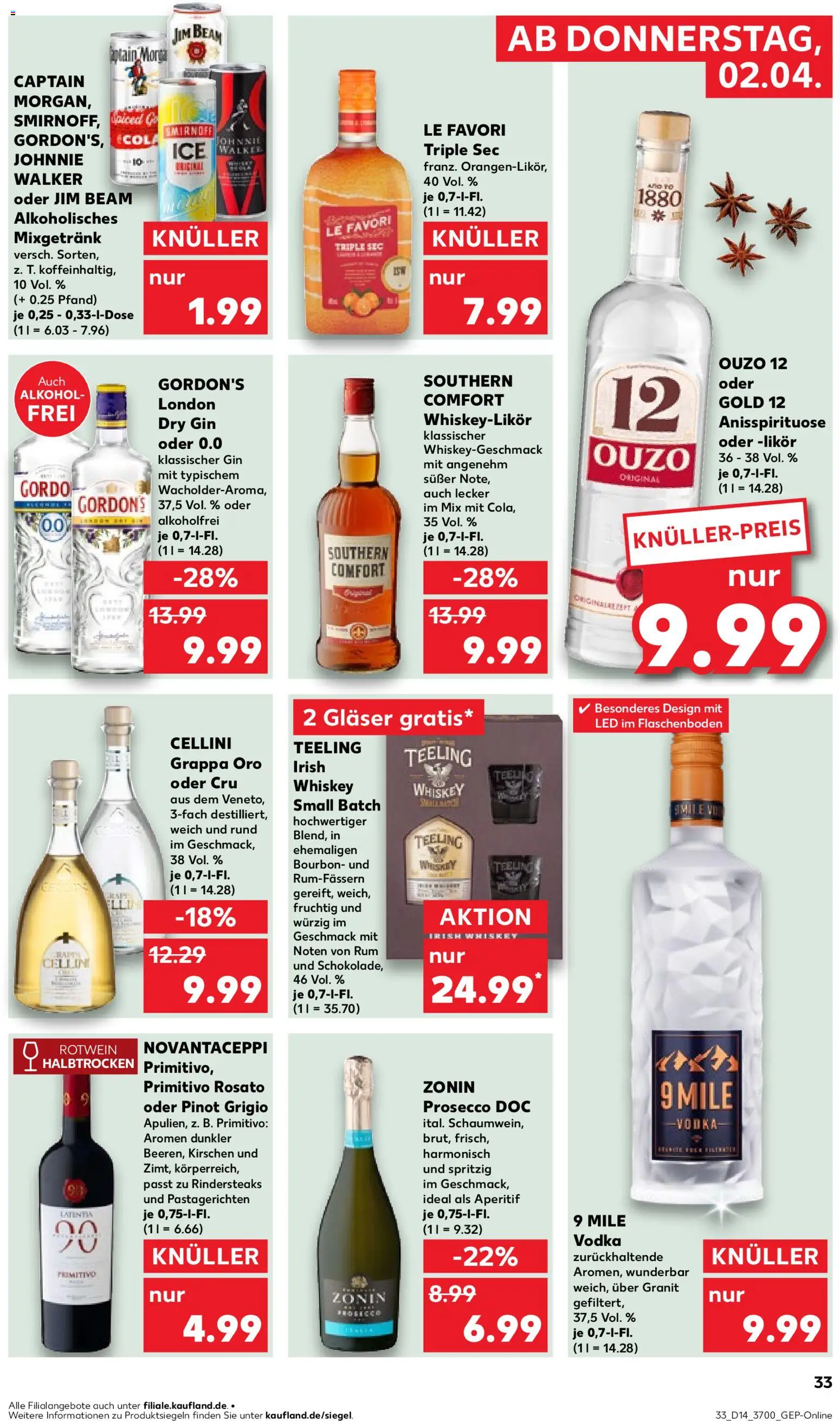 Kaufland Prospekt Rostock	 – gültig ab 02.04.2026 | Seite: 33 | Produkte: Rotwein, Rotwein halbtrocken, Smirnoff, Johnnie walker