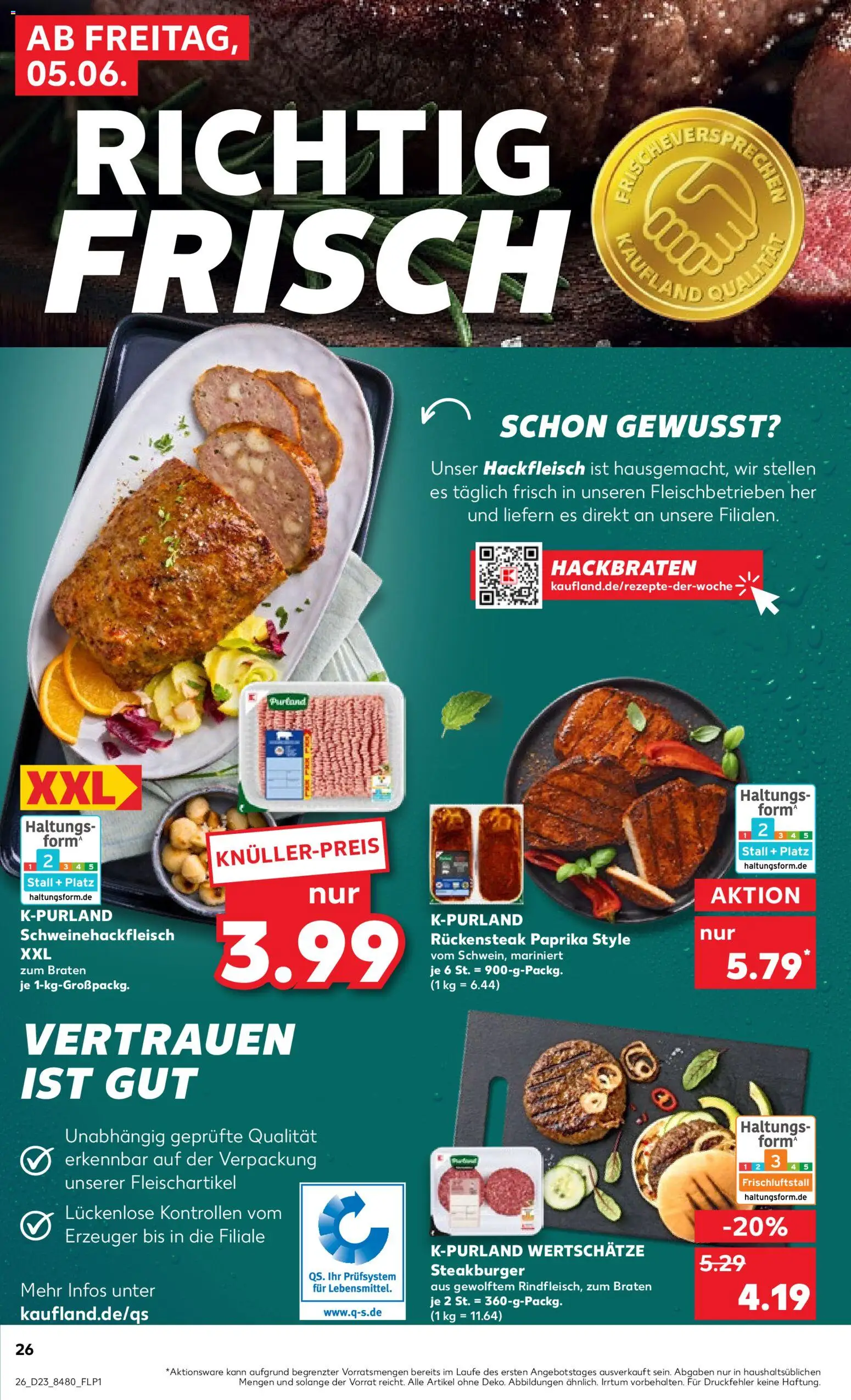 Kaufland Prospekt Stuttgart – gültig ab 04.06.2026 | Seite: 26 | Produkte: Burger, Paprika, Steak, Hackfleisch