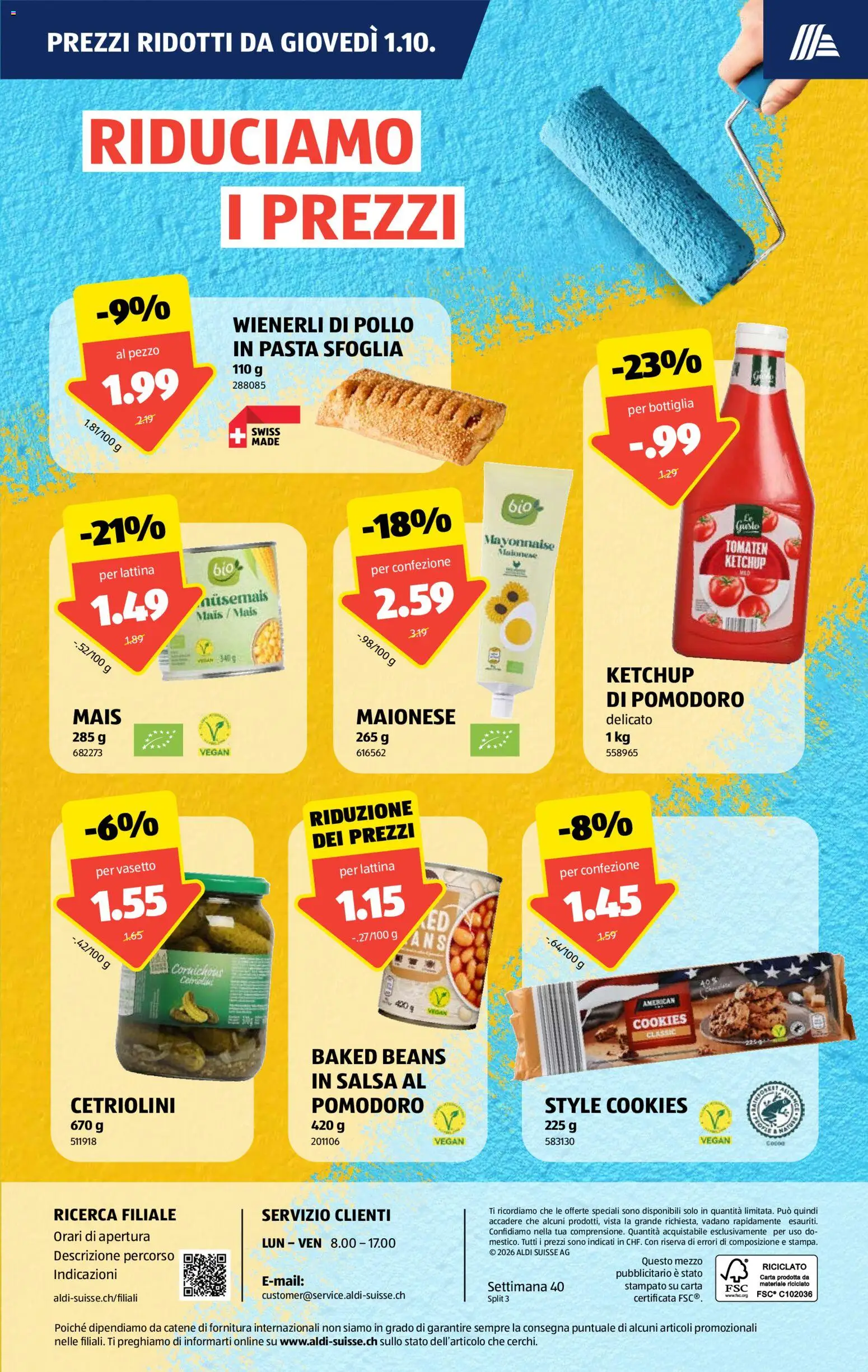 Aldi aktionen IT – gültig ab 01.10.2026 | Seite: 3 | Produkte: Mais, Tomaten, Pasta, Mayonnaise