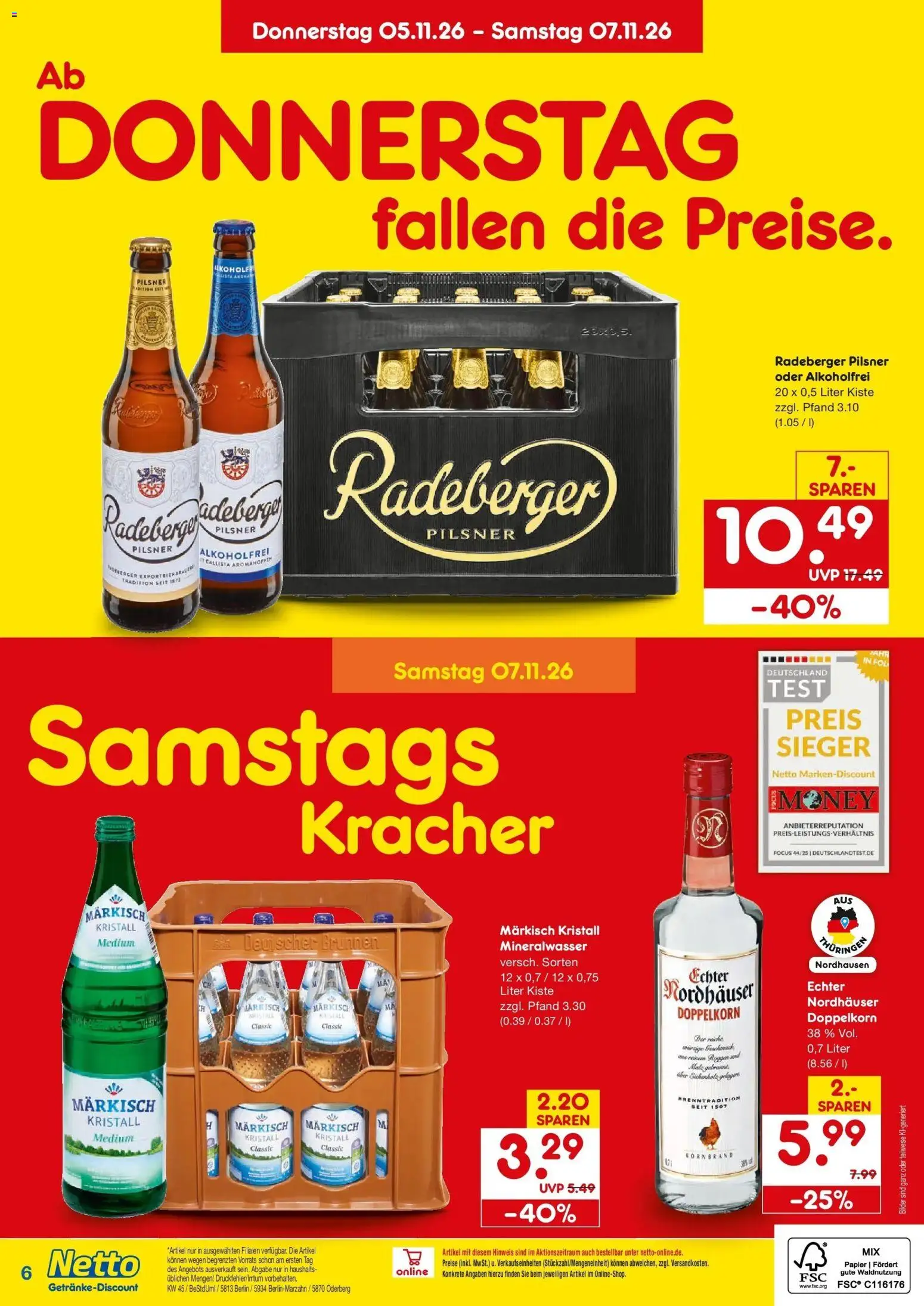 Netto Marken-Discount Prospekt Oderberg (ab 02.11.2026) » Angebote | Seite: 6 | Produkte: Mineralwasser, Bilder, Radeberger pilsner
