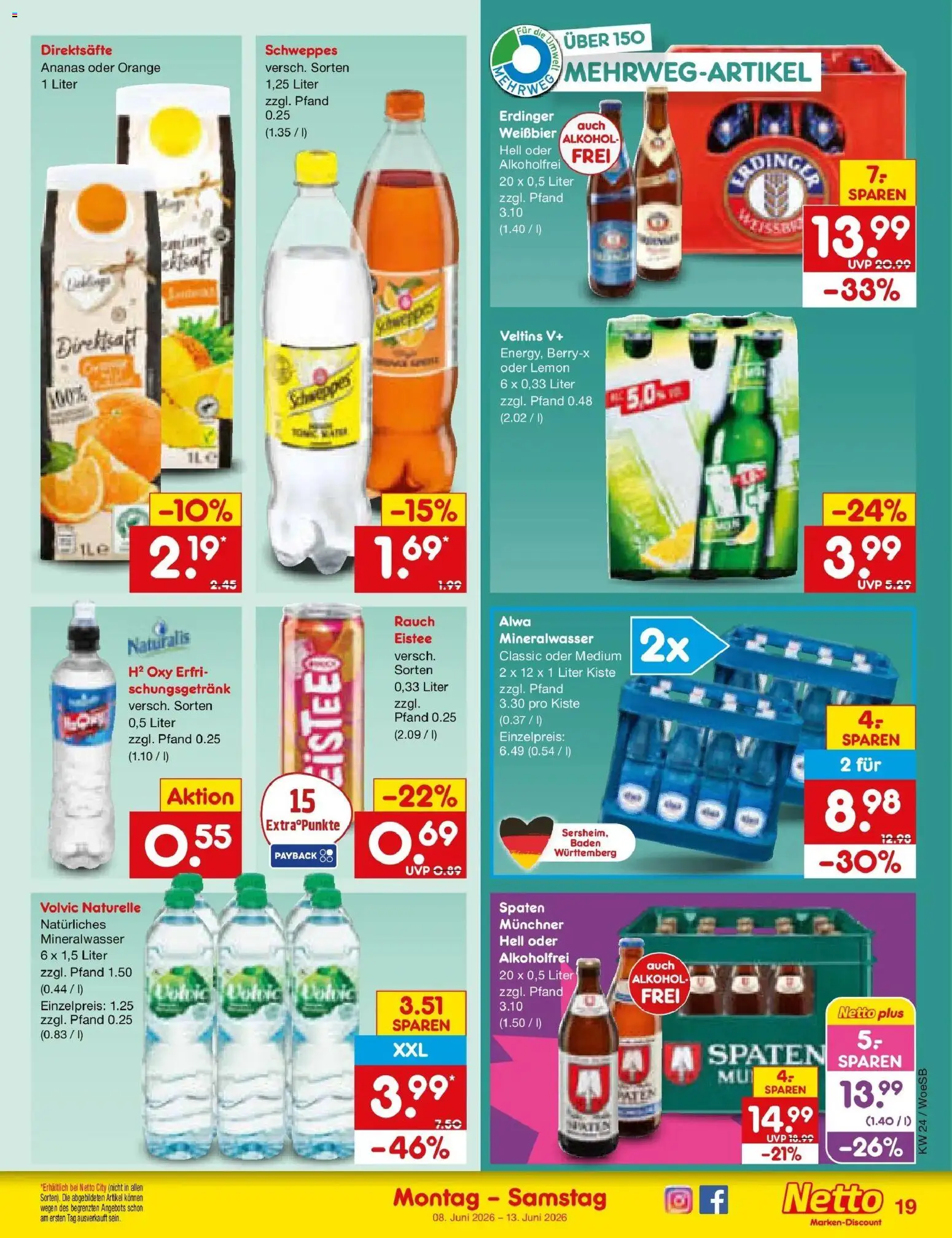 Netto Marken-Discount Prospekt Gemmingen – gültig ab 08.06.2026 | Seite: 31 | Produkte: Ananas, Schweppes, Mineralwasser, Volvic