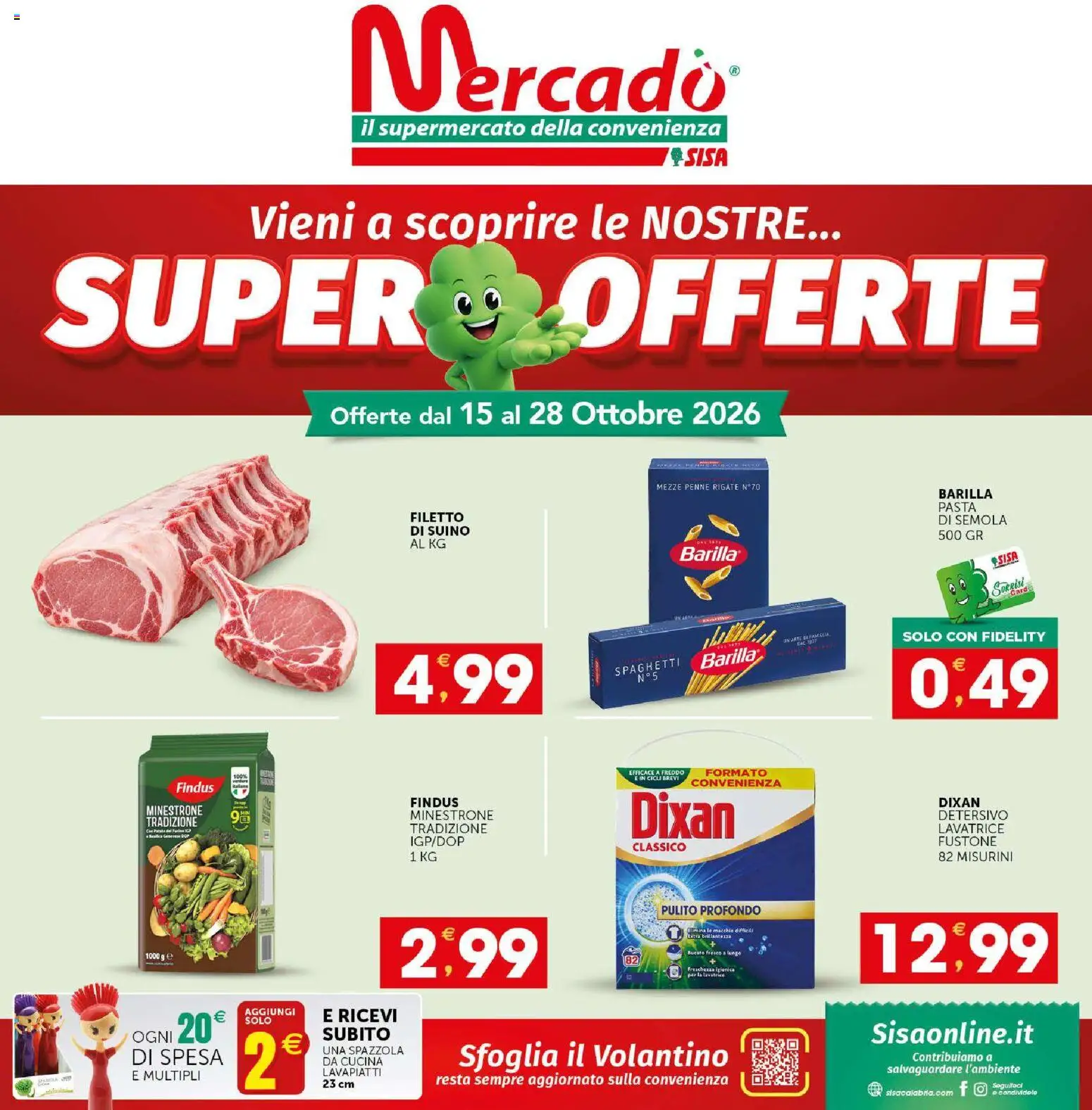 Volantino SISA del 15/10/2026 | Pagina: 1 | Prodotti: Suino, Barilla, Lavatrice, Spaghetti