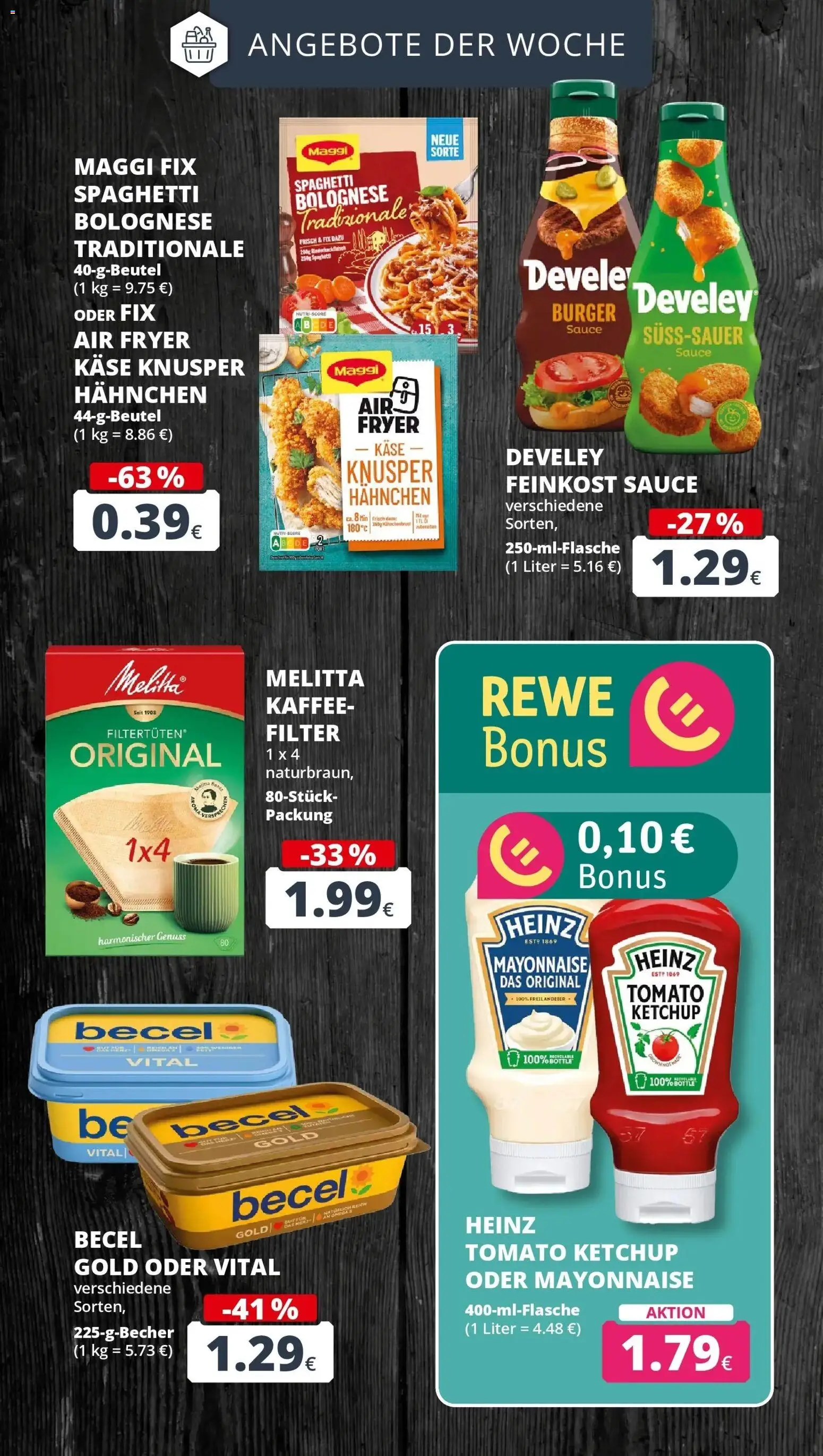 Rewe Prospekt Bergheim – gültig ab 17.05.2026 | Seite: 5 | Produkte: Melitta kaffee, Maggi, Becel, Burger