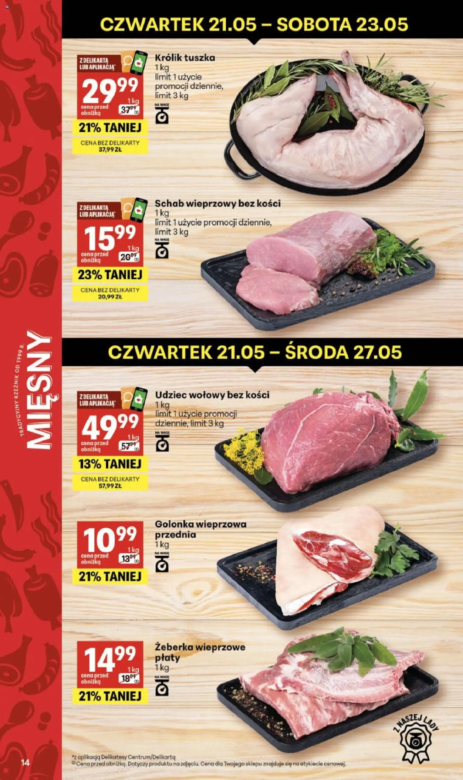 Delikatesy Centrum gazetka - Sklepy Własne od 21.05.2026 | Strona: 14 | Produkty: Schab, Schab wieprzowy, Schab wieprzowy bez kości, Delikatesy