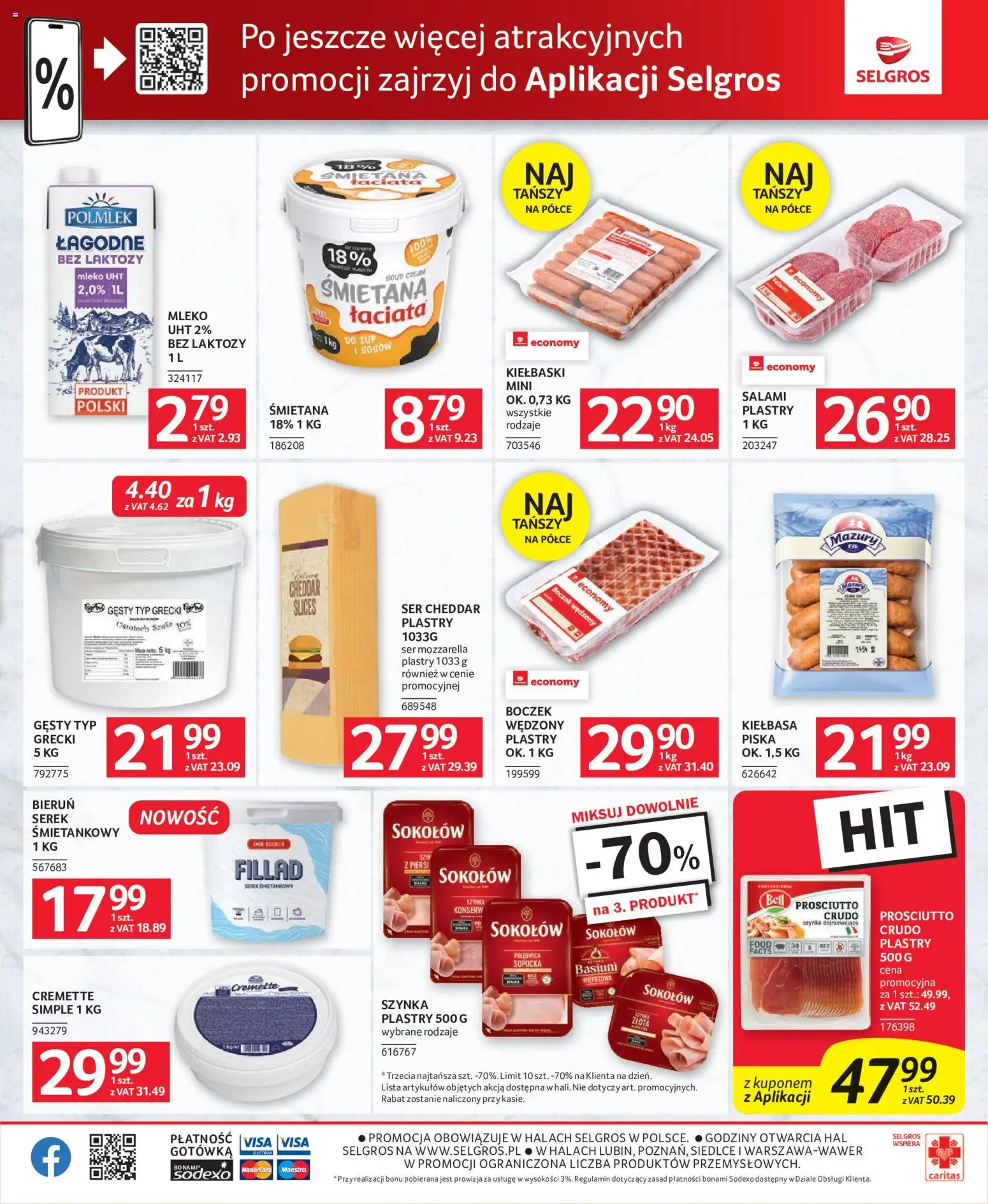Selgros cash&carry gazetka - Oferta dla gastronomii od 07.05.2026 | Strona: 7 | Produkty: Boczek wędzony, Mleko, Mozzarella, Ser cheddar