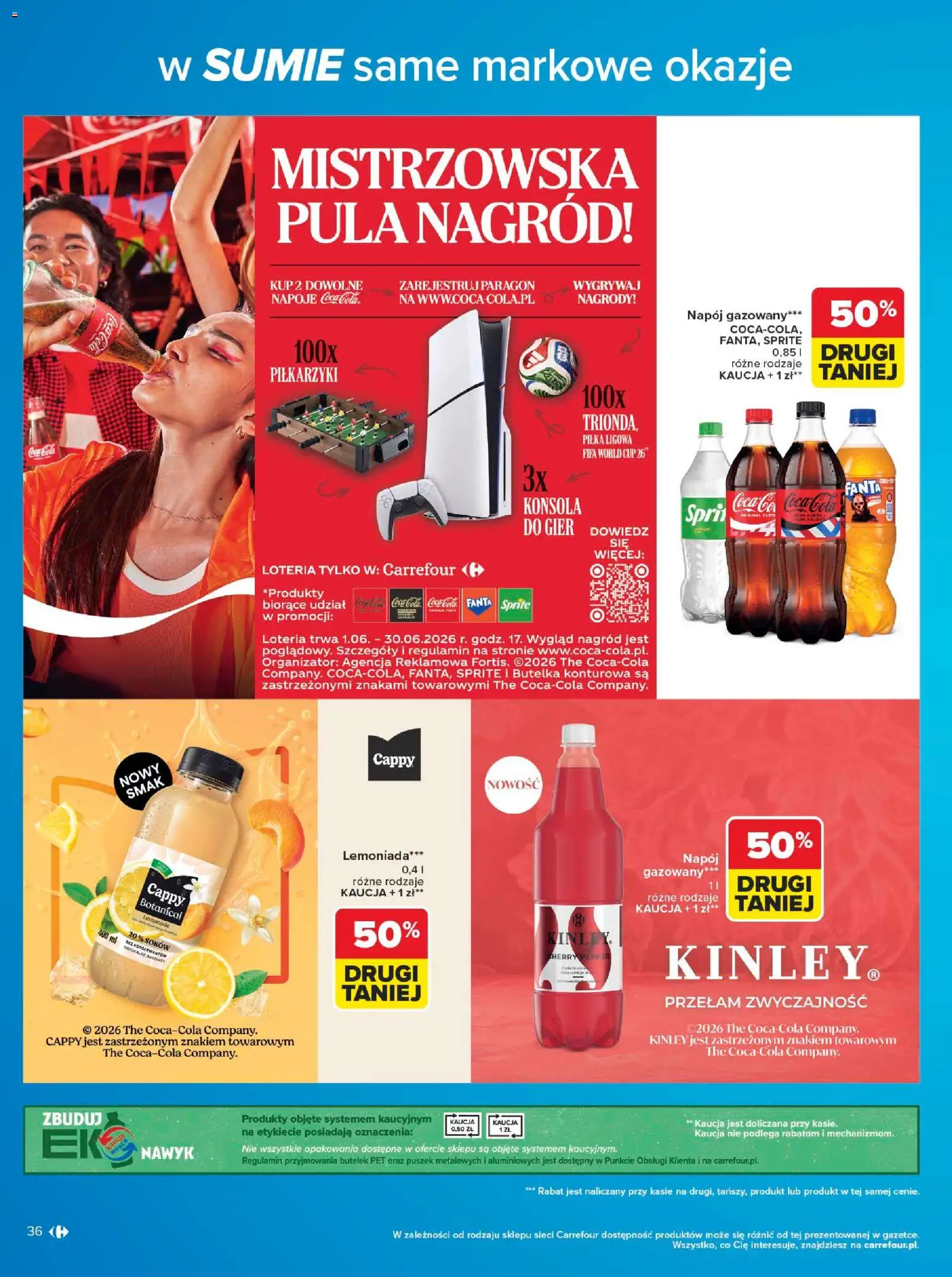 Carrefour gazetka - W sumie same markowe okazje od 08.06.2026 | Strona: 36 | Produkty: Napoje, Sprite, Coca cola, Konsola