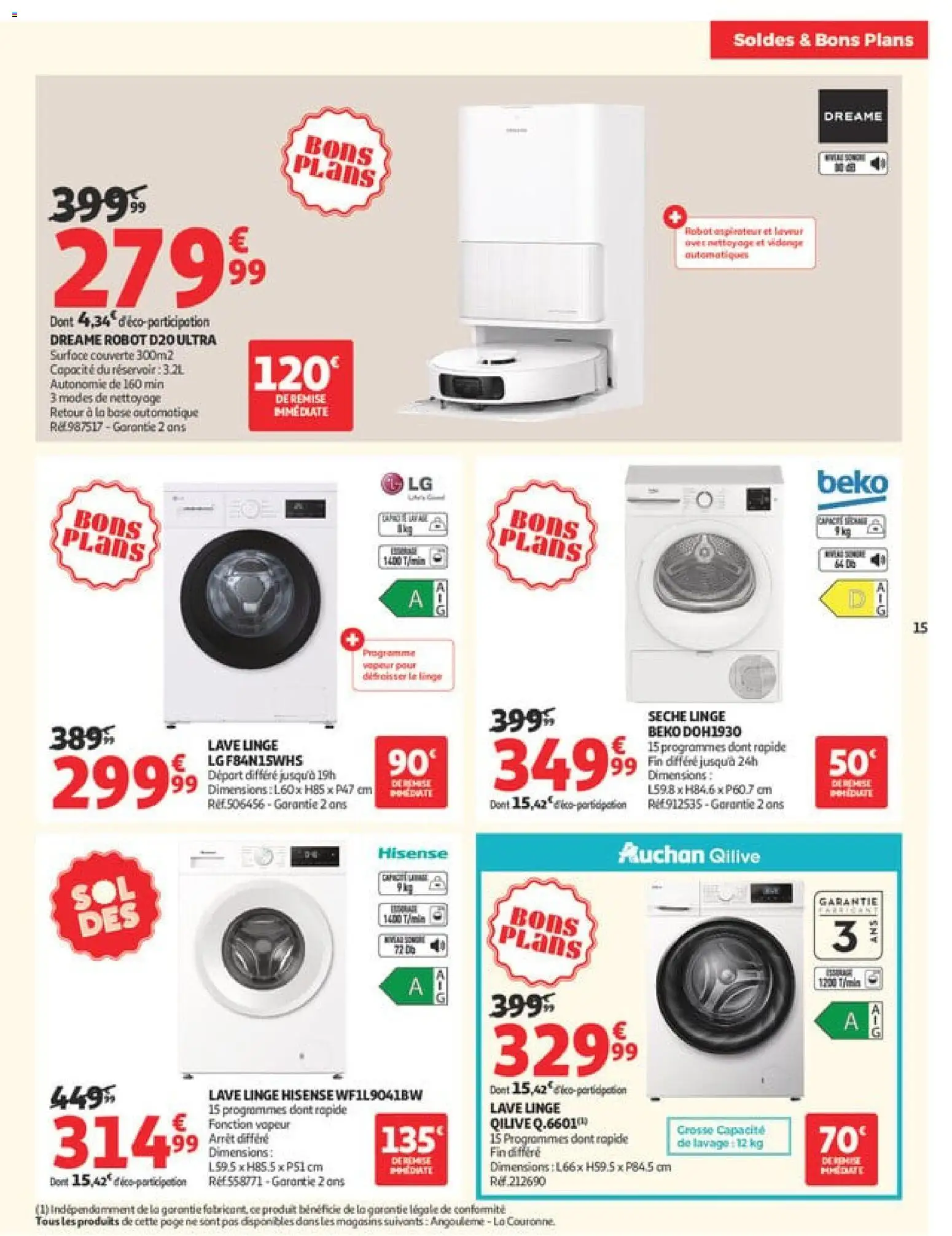 {H1} | Page: 15 | Produits: Lave linge, Base, Aspirateur, Robot