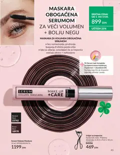 MASKARA OBOGAĆENA SERUMOM ZA VEĆI VOLUMEN + BOLJU NEGU, MASKARA ZA VOLUMEN OBOGAĆENA SERUMOM, • bez razmazivanja, grudvanja, ljuspanja ili efekta panda očiju, • lako se uklanja, ostavljajući da se trepavice osećaju zdravo + nahranjeno - pregled AVON kataloga - važi od 01.05.2026 | Strana: 43 | Proizvode: Maskara