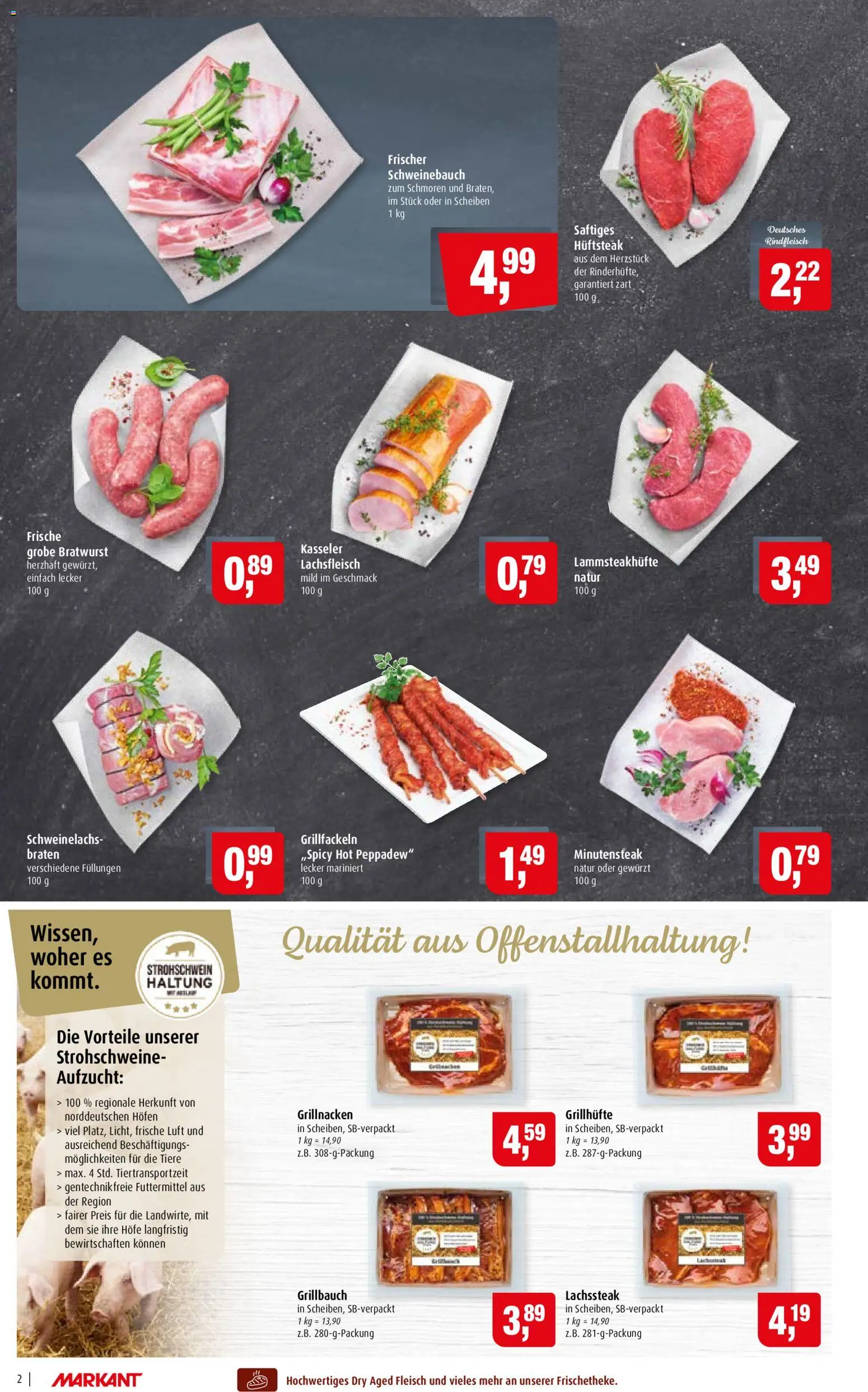 Markant Prospekt – gültig ab 24.08.2026 | Seite: 2 | Produkte: Schweinebauch, Bratwurst, Rindfleisch, Fleisch
