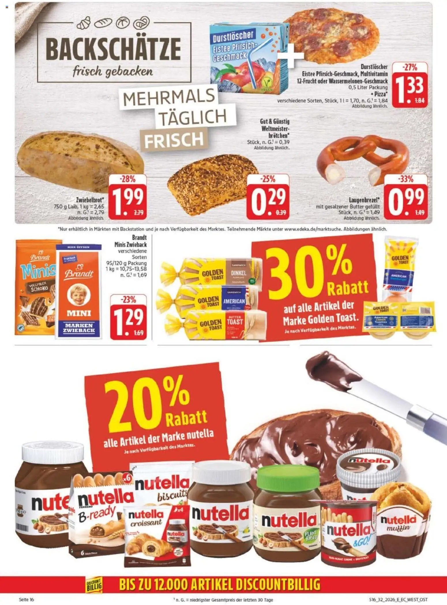 Edeka Prospekt Leipzig – gültig ab 03.08.2026 | Seite: 20 | Produkte: Toast, Croissant, Nutella, Pfirsich