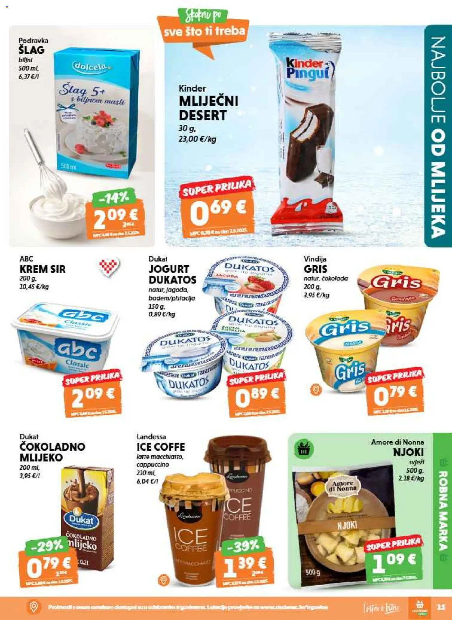 Studenac katalog | vrijedi od 20.05.2026 | Stranica: 15 | Proizvodi: Vindija, Čokolada, Njoki, Šlag
