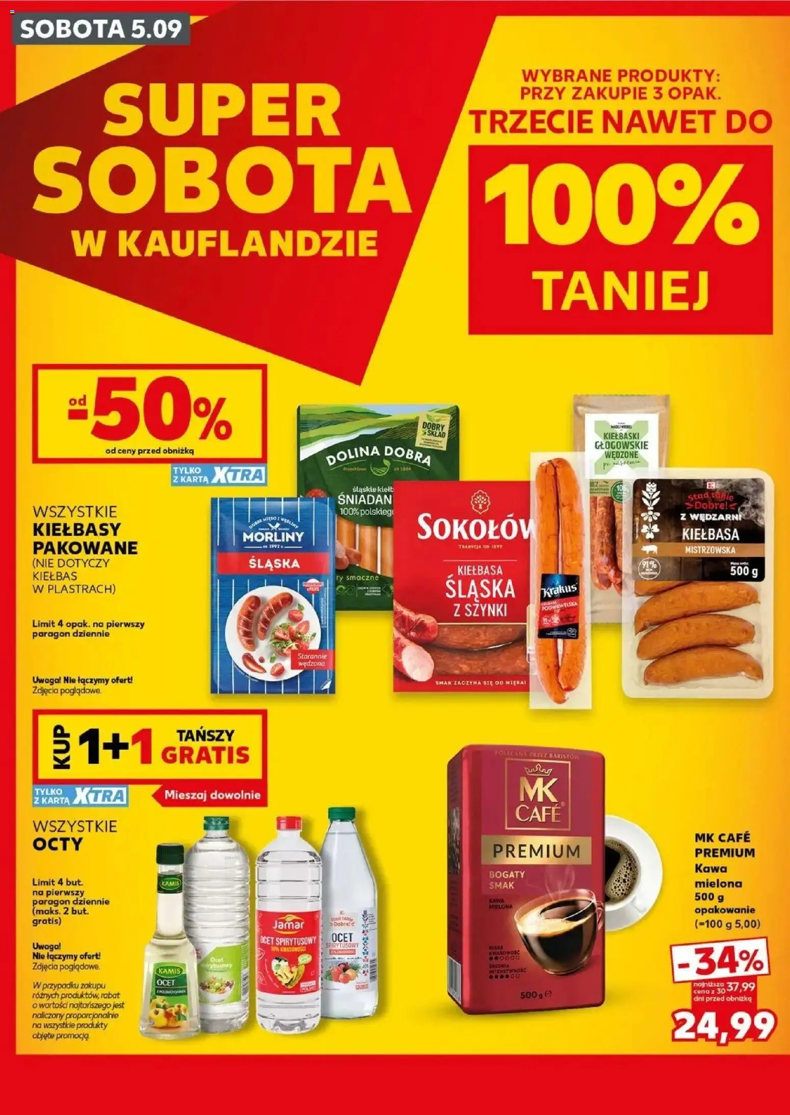 Kaufland gazetka - Super sobota od 05.09.2026 - od jutra PDF | Strona: 2 | Produkty: Kiełbasa, Ocet spirytusowy, Karta, Kawa mielona