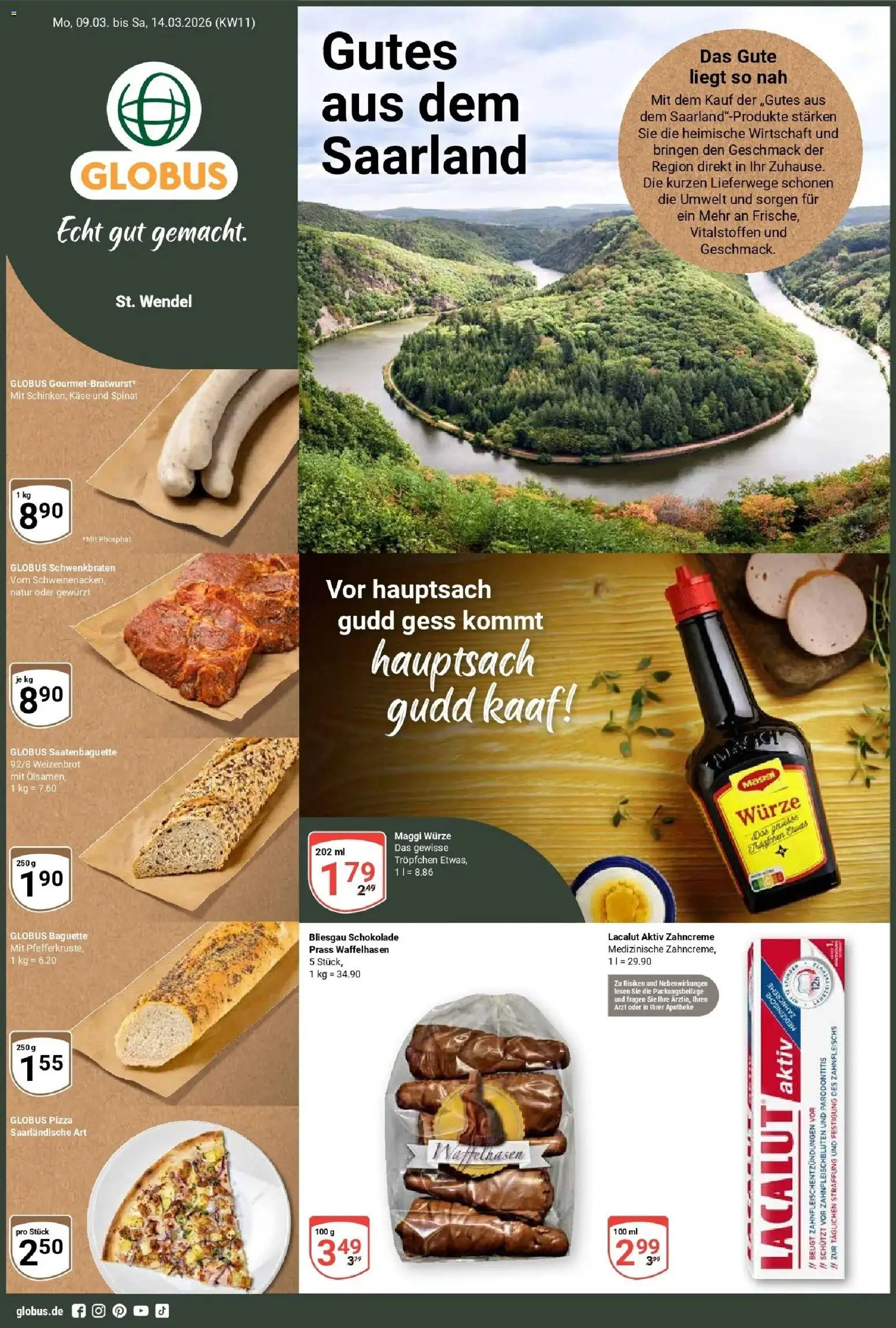 Globus prospekt St. Wendel	 – gültig ab 09.03.2026 | Seite: 1 | Produkte: Maggi, Schokolade, Baguette, Pizza