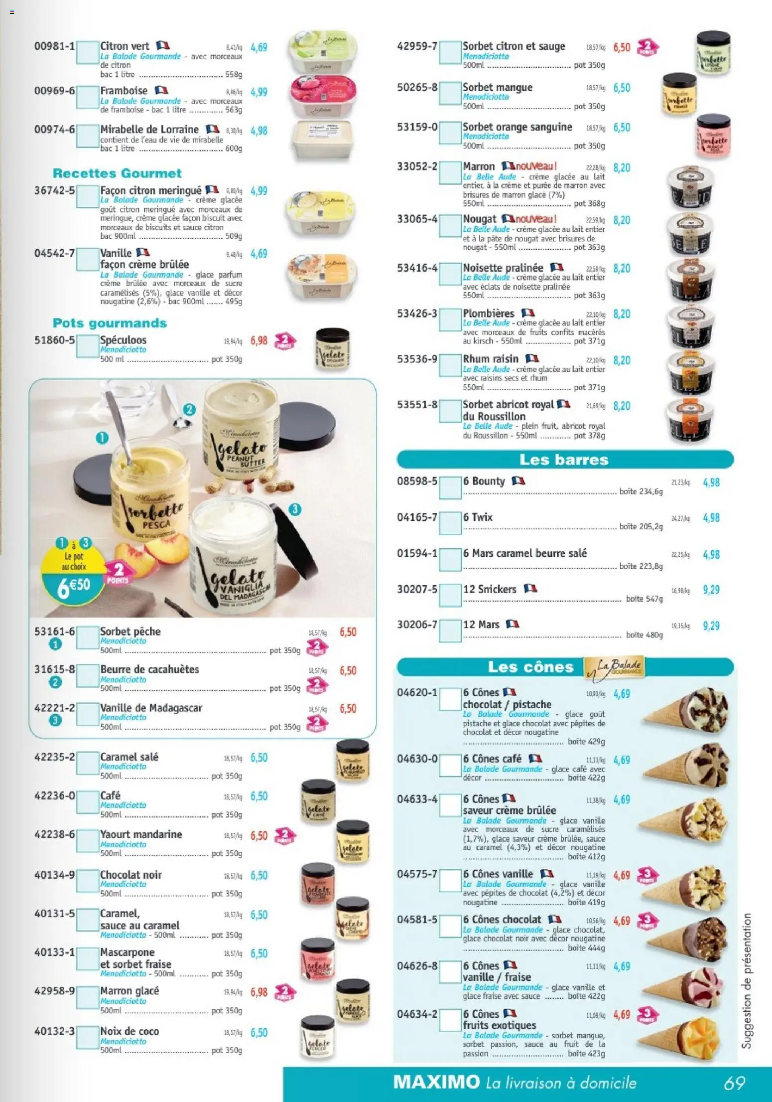 {H1} | Page: 69 | Produits: Orange, Chocolat noir, Glace vanille, Raisins