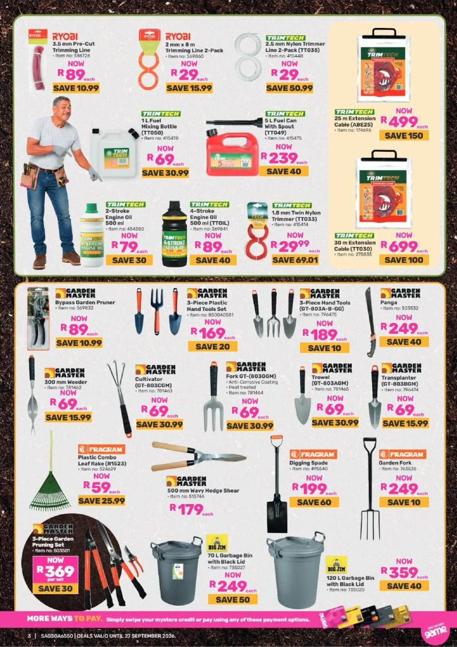 New Game catalogue – valid from 25/08/2026 | Page: 3 | Products: Cable, Oil, Spade, Garden fork
