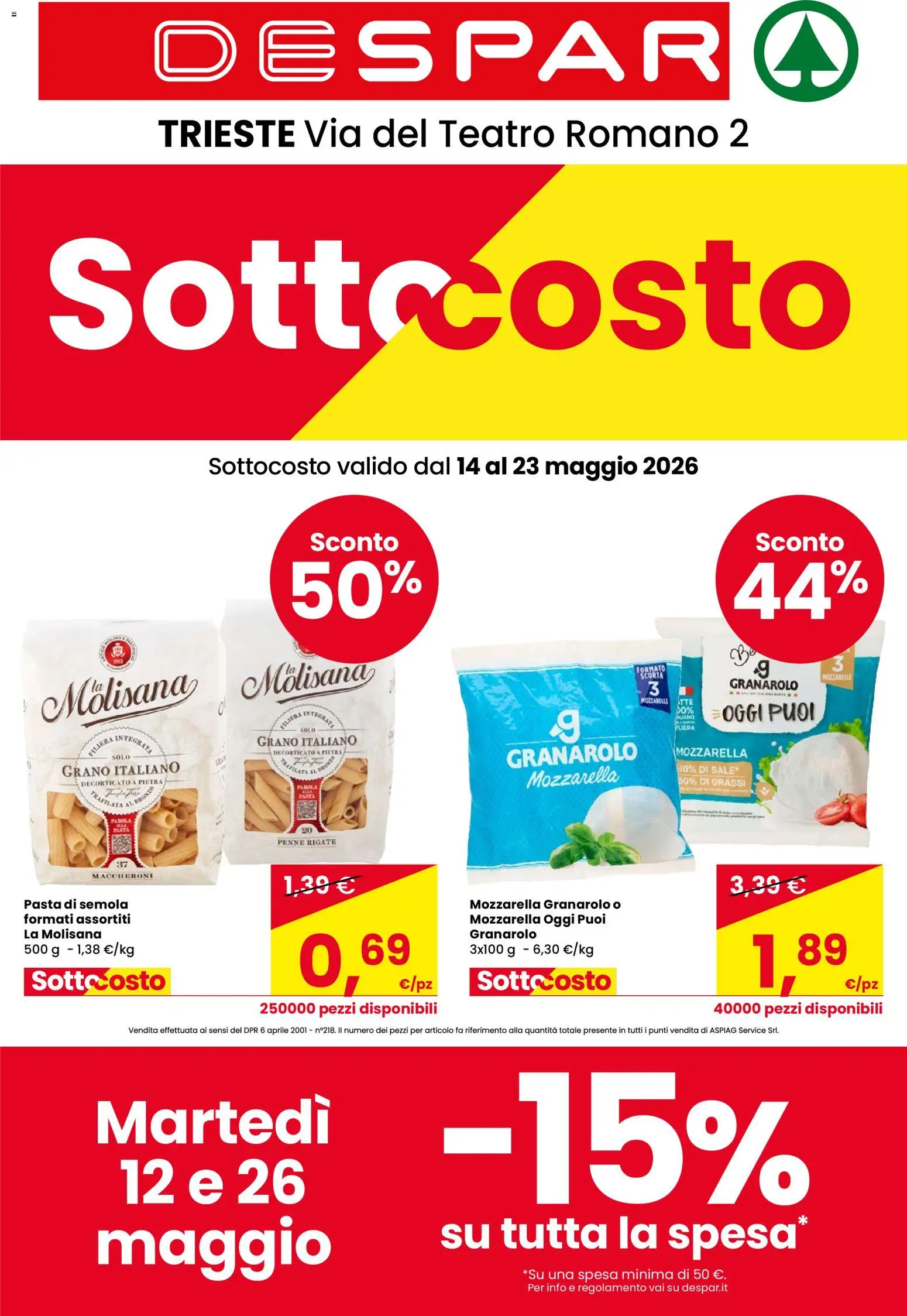 Volantino Despar del 14.05.2026 | Pagina: 1 | Prodotti: Mozzarella, Pasta, Penne