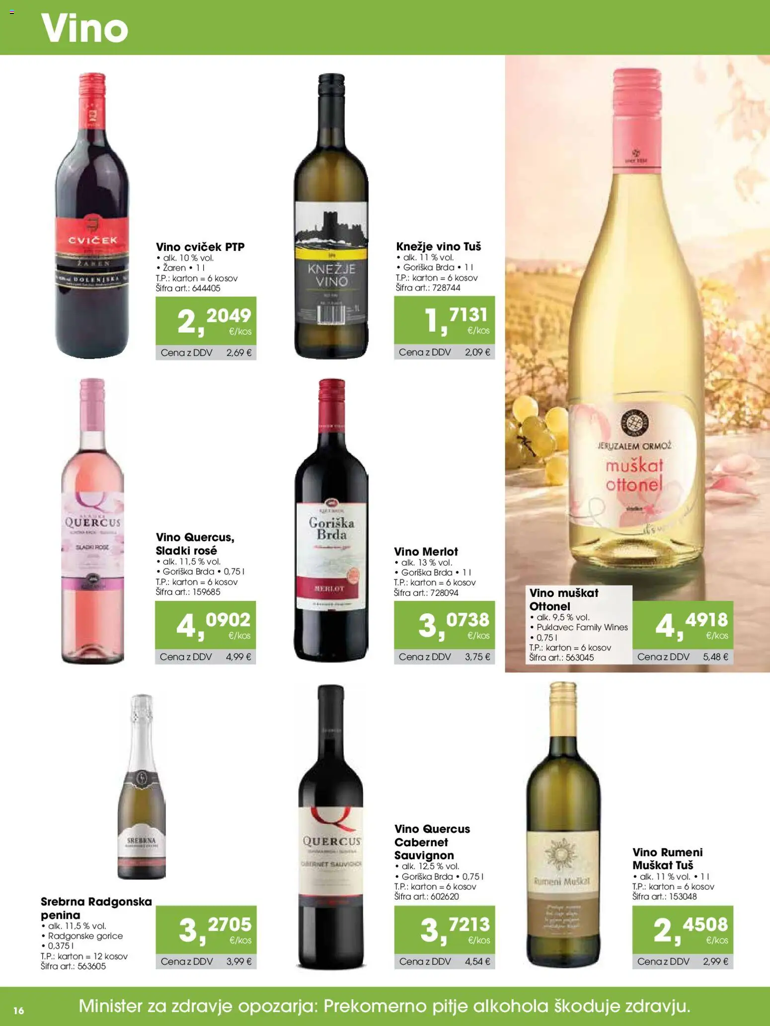 Novi Tuš katalog ponudbe – veljaven od 15.09.2026 | Stran: 16 | Izdelki: Penina, Vino